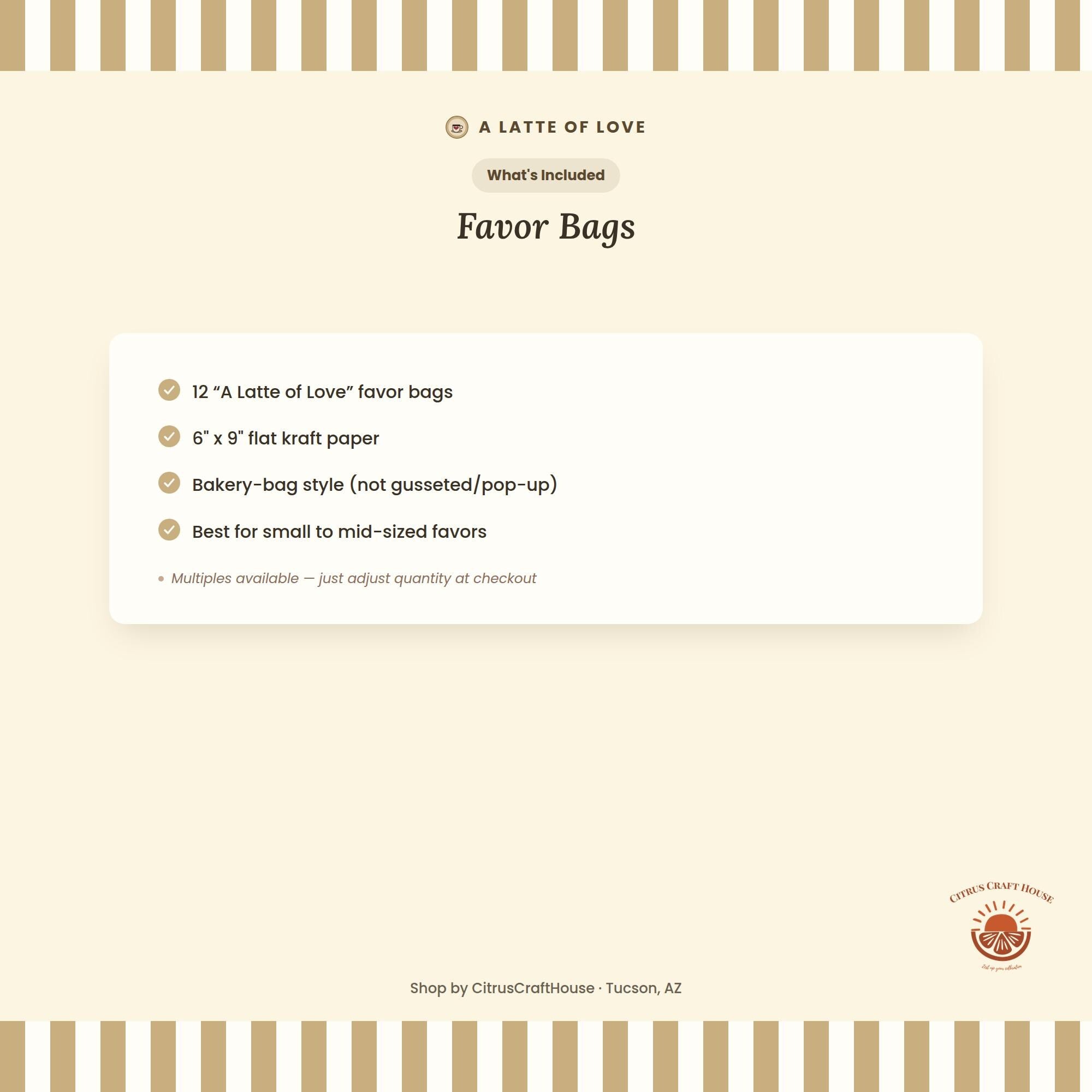 A Latte of Love Favor Bags, Set of 12 – 6x9 Flat Kraft Paper Bags for Bridal Shower & Bachelorette Favors