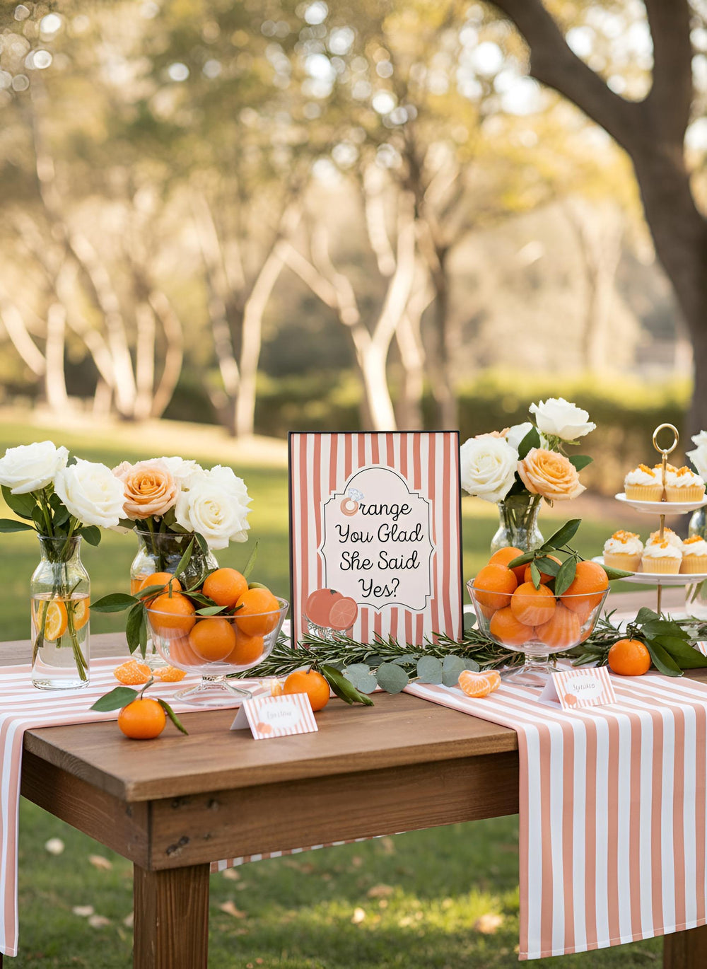 Orange You Glad She Said Yes? Bridal Shower Decor Kit | Clementine Engagement and Bachelorette Party Set | Signs, Favor Bags & More