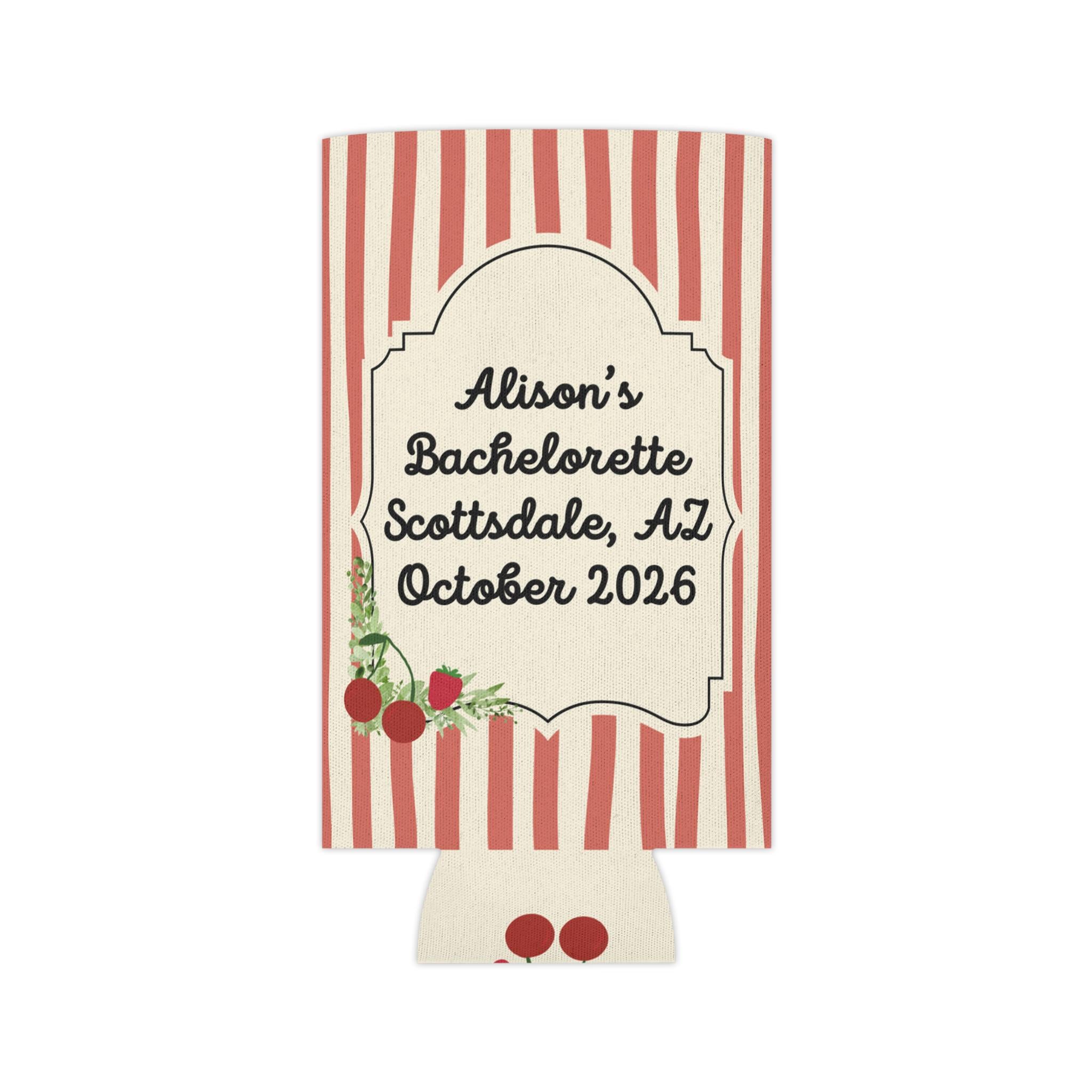 Personalized "Berry In Love" Can Cooler Custom Bachelorette Can Sleeve, Slim & Regular Can Sizes