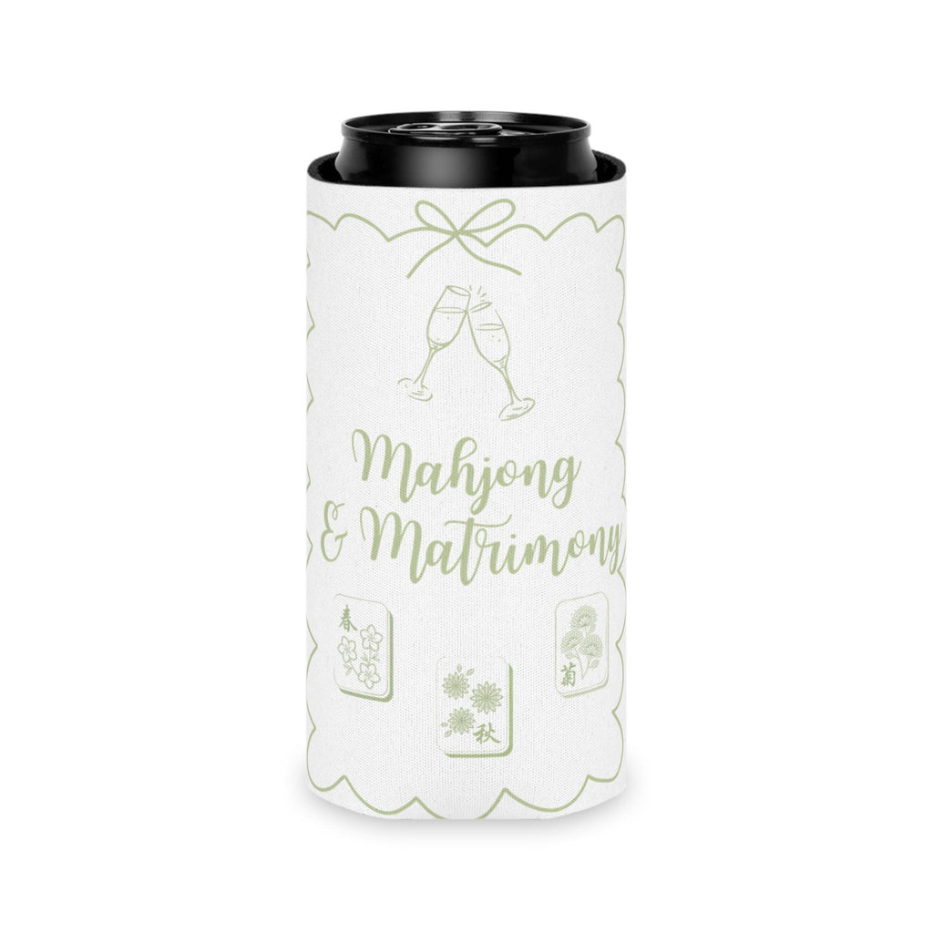 Personalized Mahjong and Matrimony Can Cooler Custom Can Sleeve in Sage Green, Light Pink or Light Blue