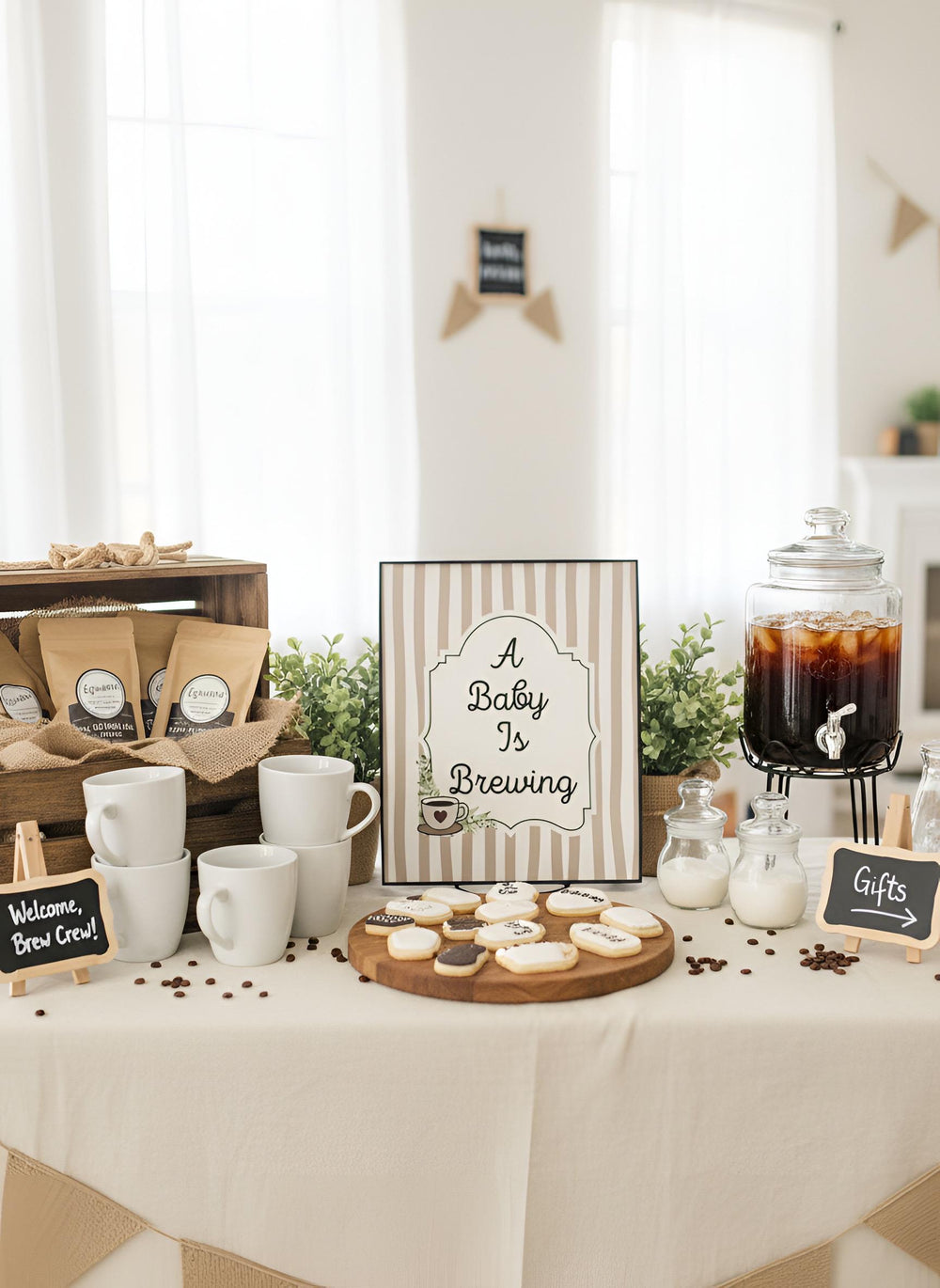 A Baby Is Brewing Baby Shower Decor Kit | Coffee Themed Baby Sprinkle Party Set | Signs, Balloons, Favor Bags & More