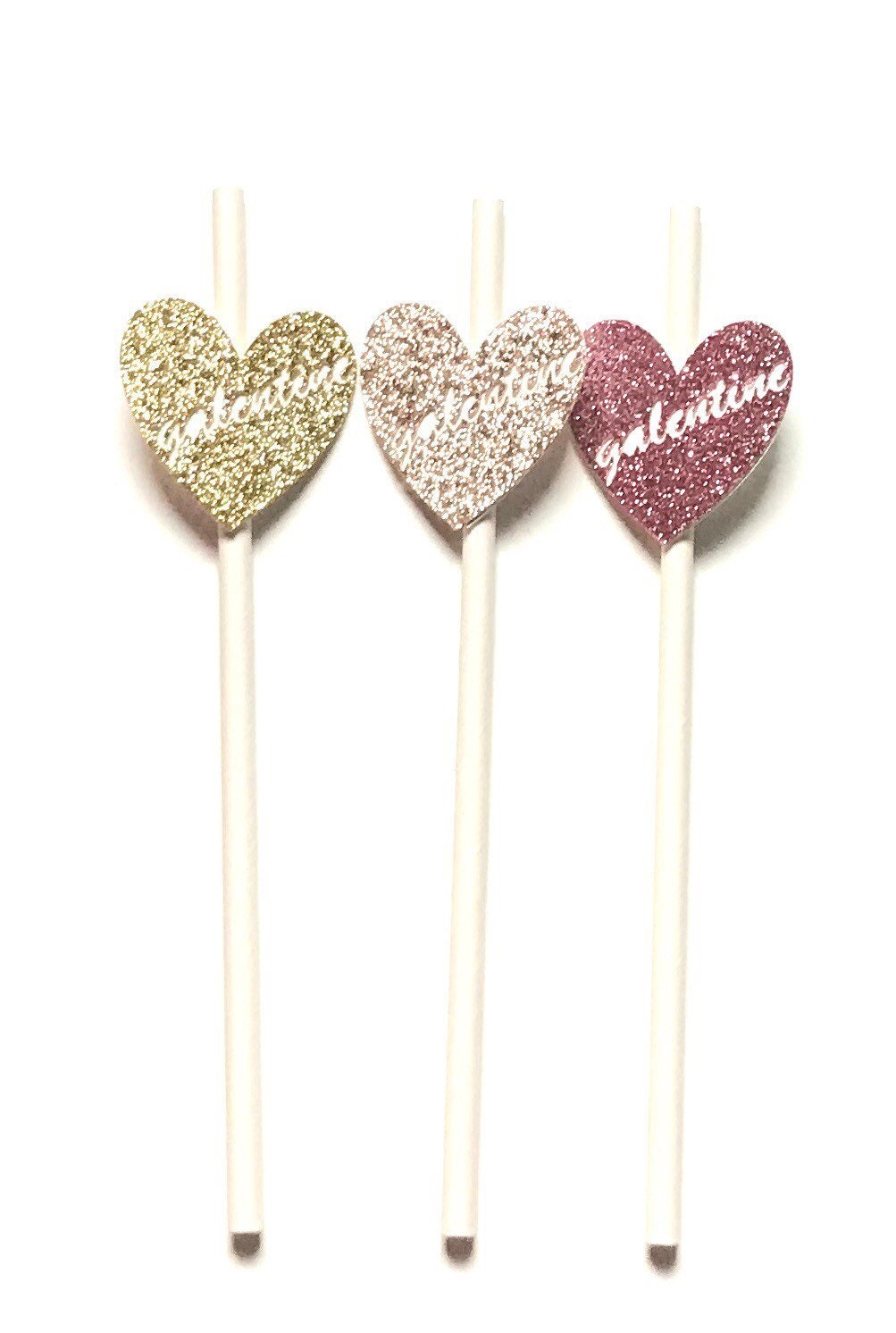 Galentine's Glitter Heart Straws, Set of 12 – Valentine's Party Decor for Brunch & Hot Cocoa Bar