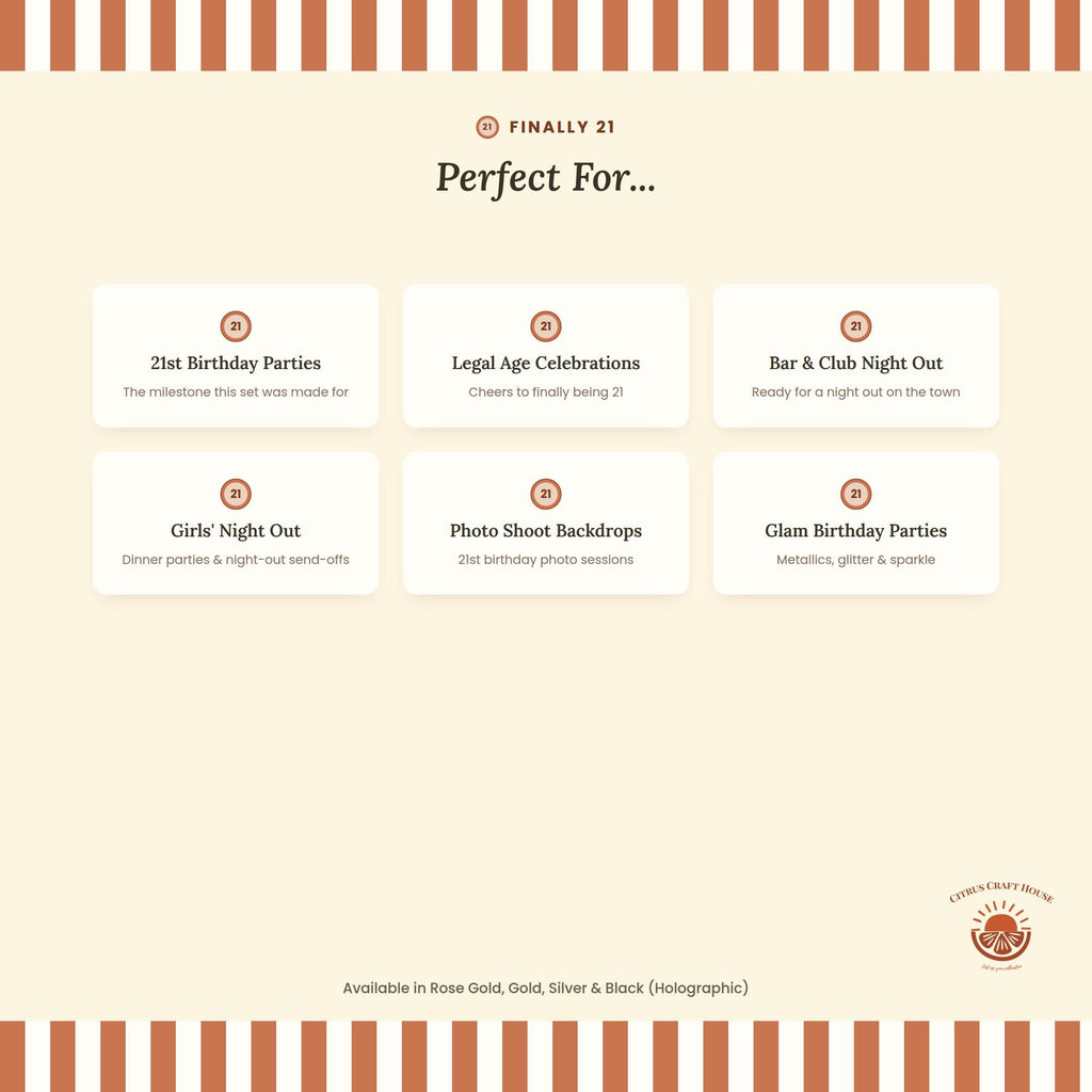 Finally 21 Stickers, Set of 12 – Die-Cut Stickers for Favor Bags, Party Favors & Table Scatter