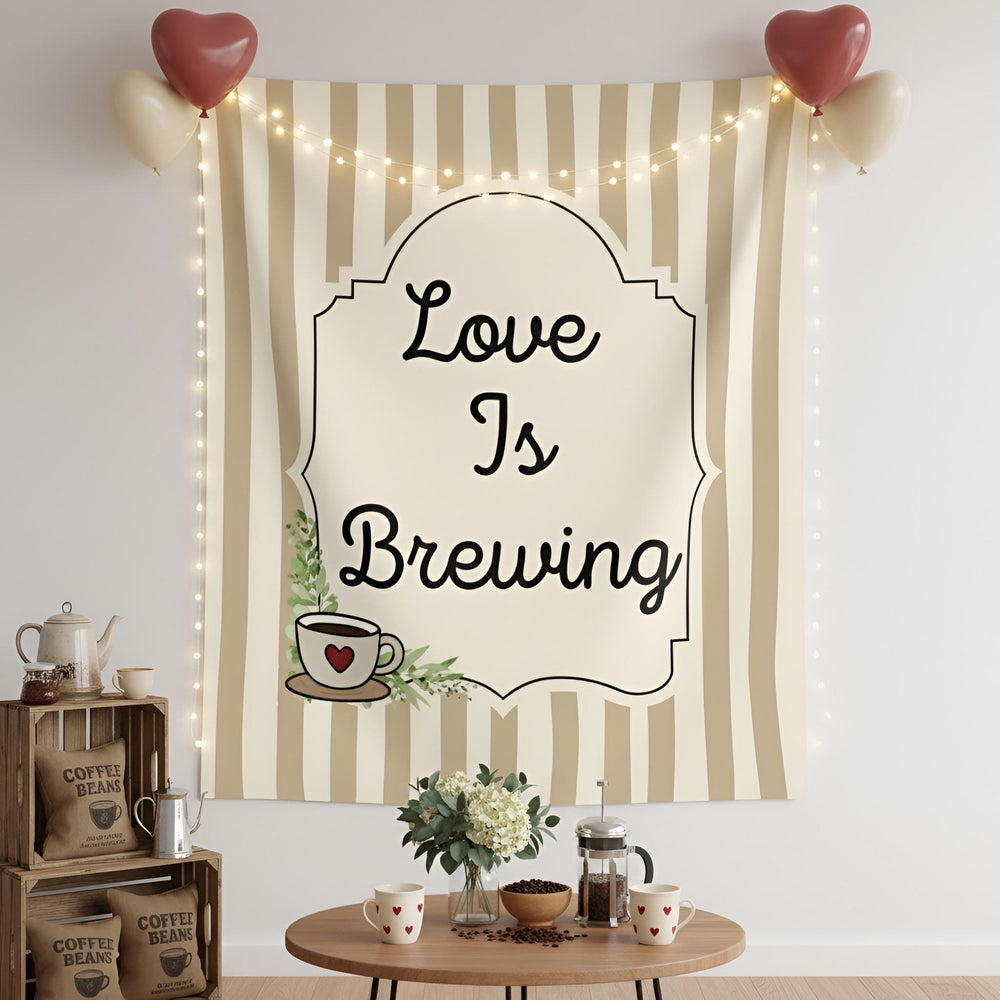 Personalized Love is Brewing Tapestry Banner Polyester Wall Hanging Backdrop, 4 Sizes for Engagement & Bridal Shower