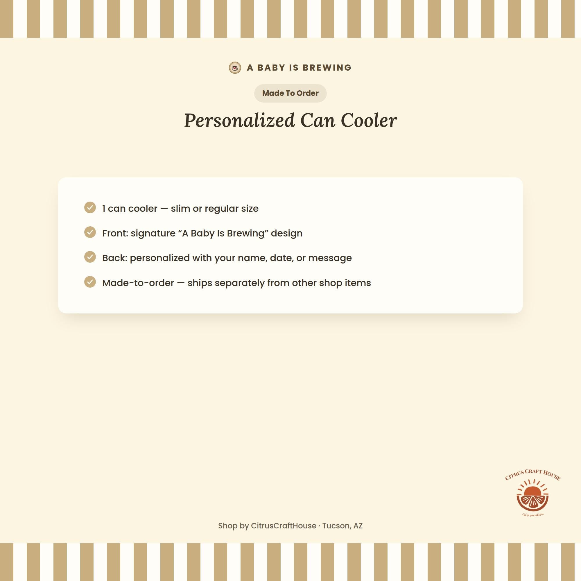 Personalized A Baby Is Brewing Can Cooler Custom Baby Shower Can Sleeve, Slim and Regular Can Sizes