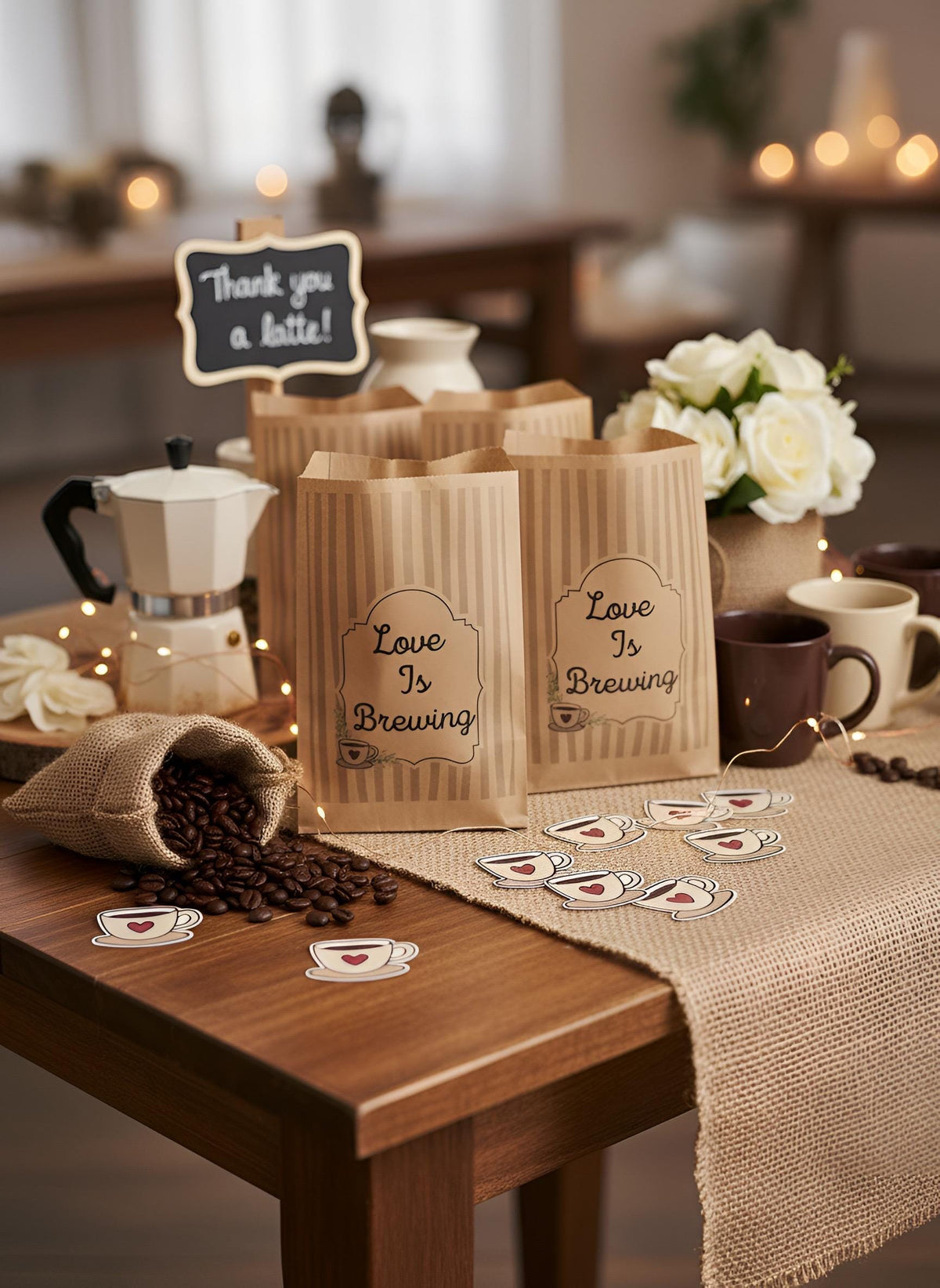 Love Is Brewing Bridal Shower Decor Kit | Coffee Themed Bachelorette Party Set | Signs, Balloons, Favor Bags & More
