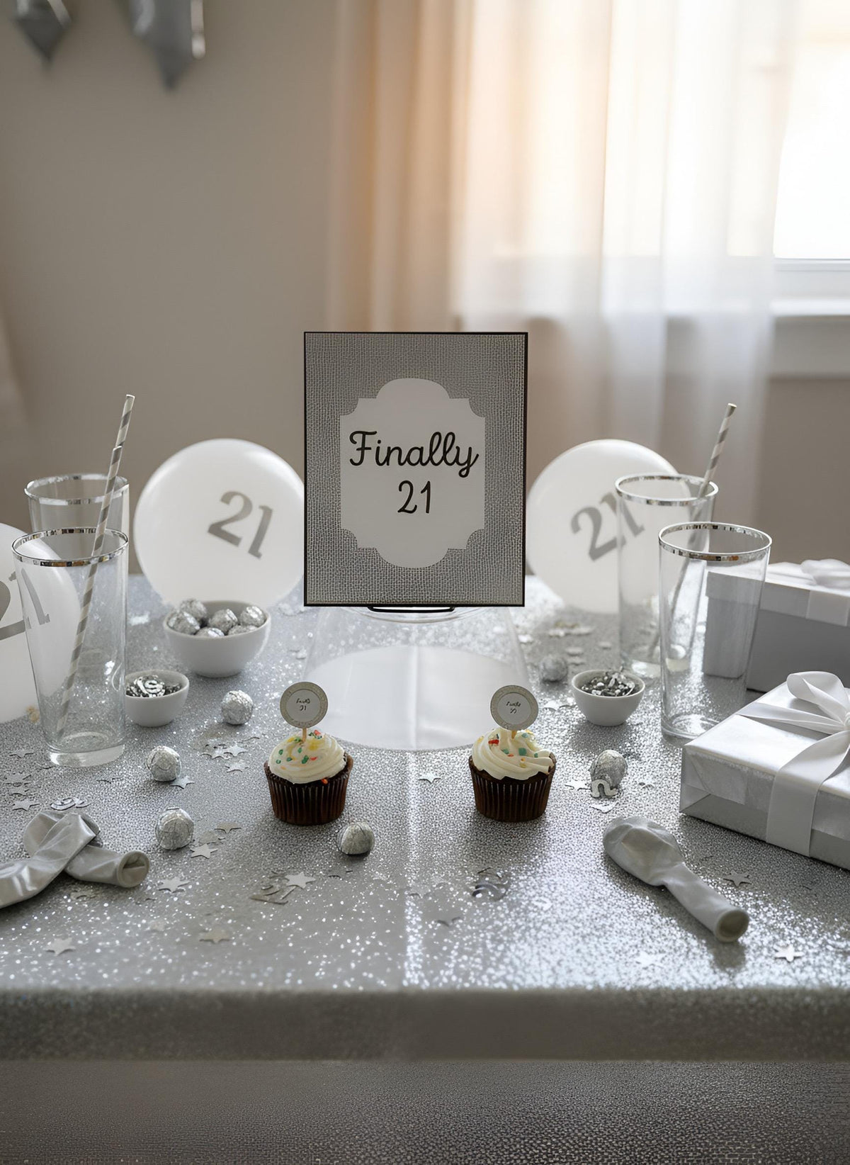 Finally 21 Birthday Decor Kit | Glam 21st Birthday Party Set | Rose Gold, Gold, Silver & Black Options