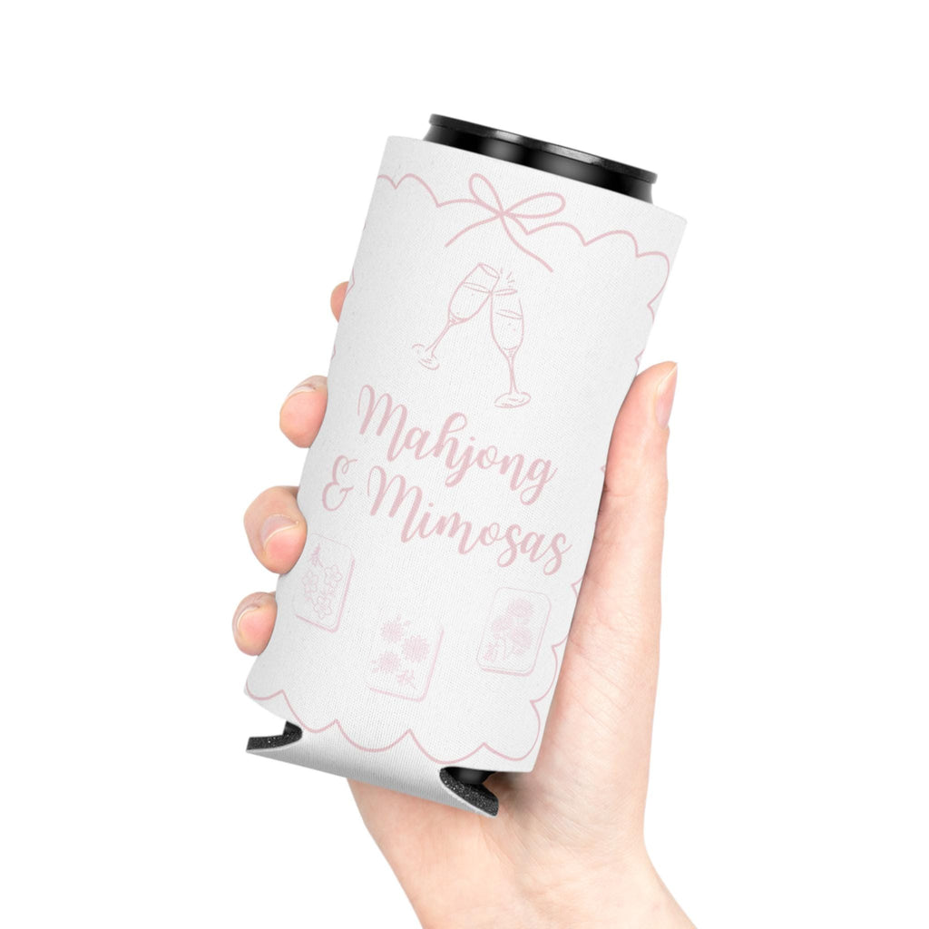 Personalized Mahjong and Mimosas Can Cooler Custom Can Sleeve in Sage Green, Light Pink or Light Blue