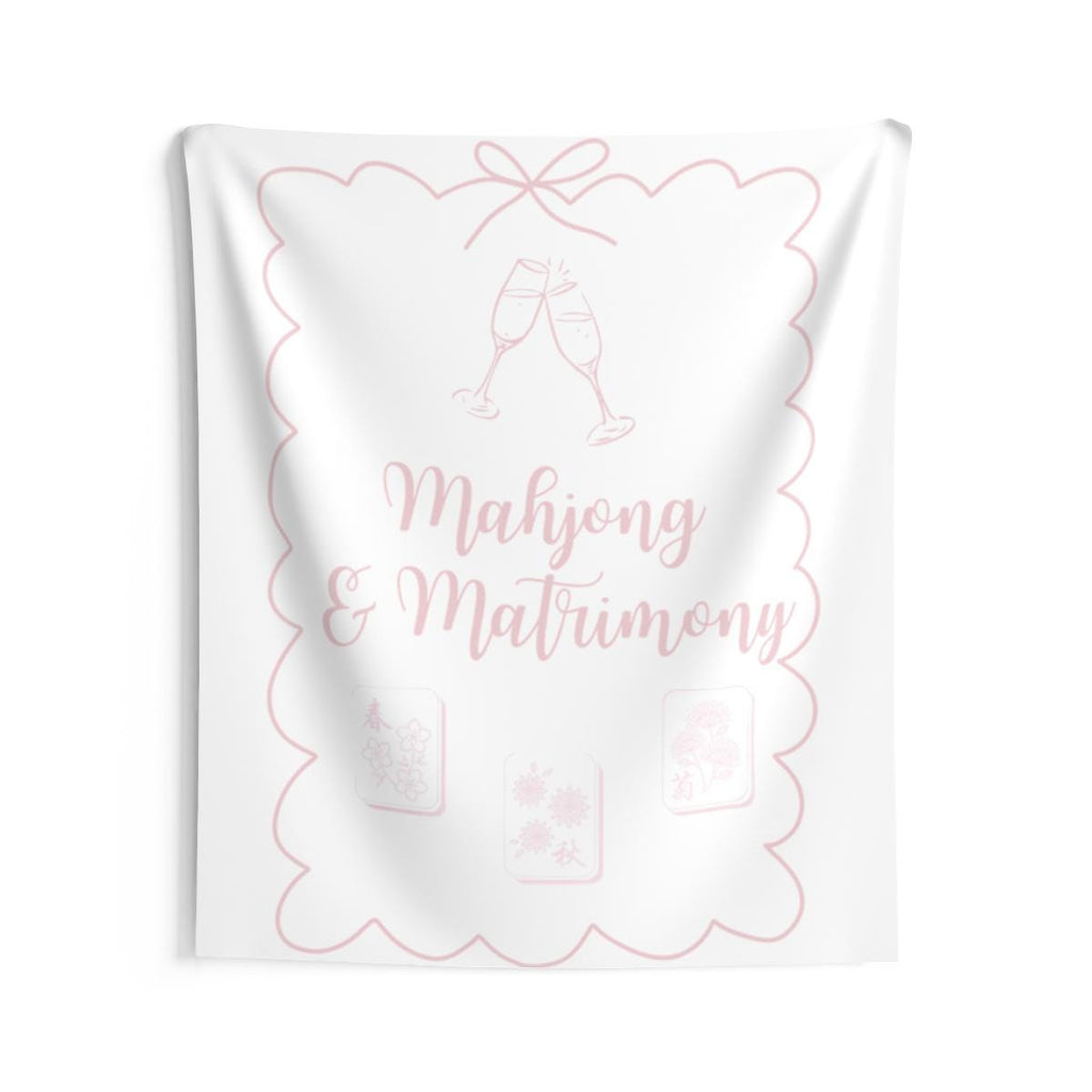 Personalized Mahjong and Matrimony Tapestry Banner Polyester Backdrop in Sage Green, Light Pink or Light Blue, 4 Sizes