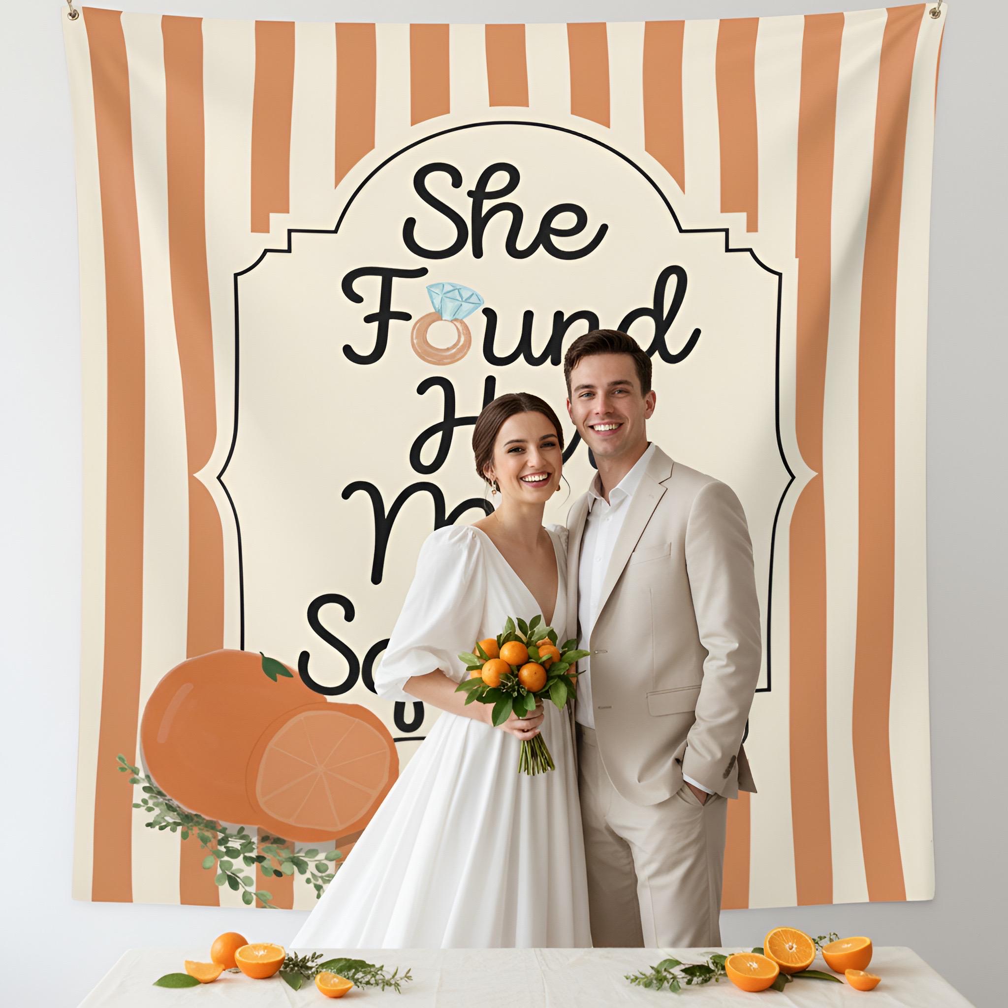Personalized She Found Her Main Squeeze Tapestry Banner Polyester Wall Hanging Backdrop, 4 Sizes for Bridal Shower