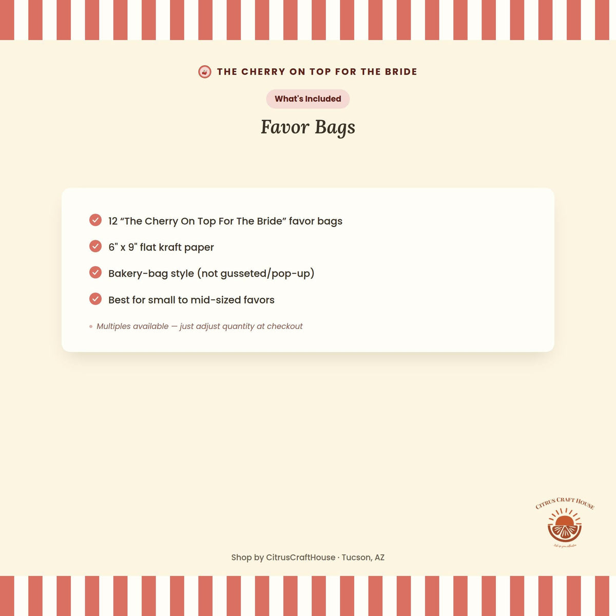 The Cherry On Top For The Bride" Favor Bags, Set of 12 – 6x9 Flat Kraft Paper Bags for Bridal Shower and Bachelorette Favors