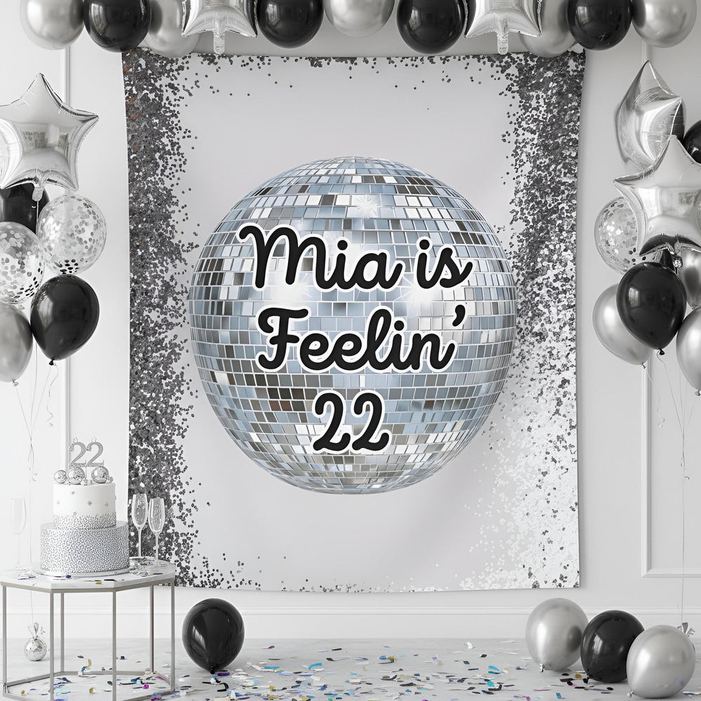 Personalized "Feeling 22" Tapestry Banner Silver Polyester Wall Hanging Backdrop, 4 Sizes