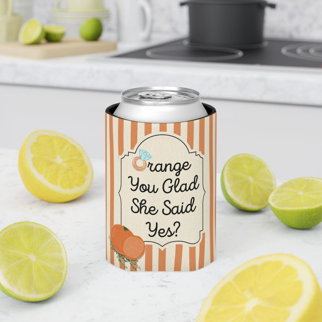 Personalized Orange You Glad She Said Yes? Can Cooler Custom Engagement Can Sleeve, Slim and Regular Can Sizes