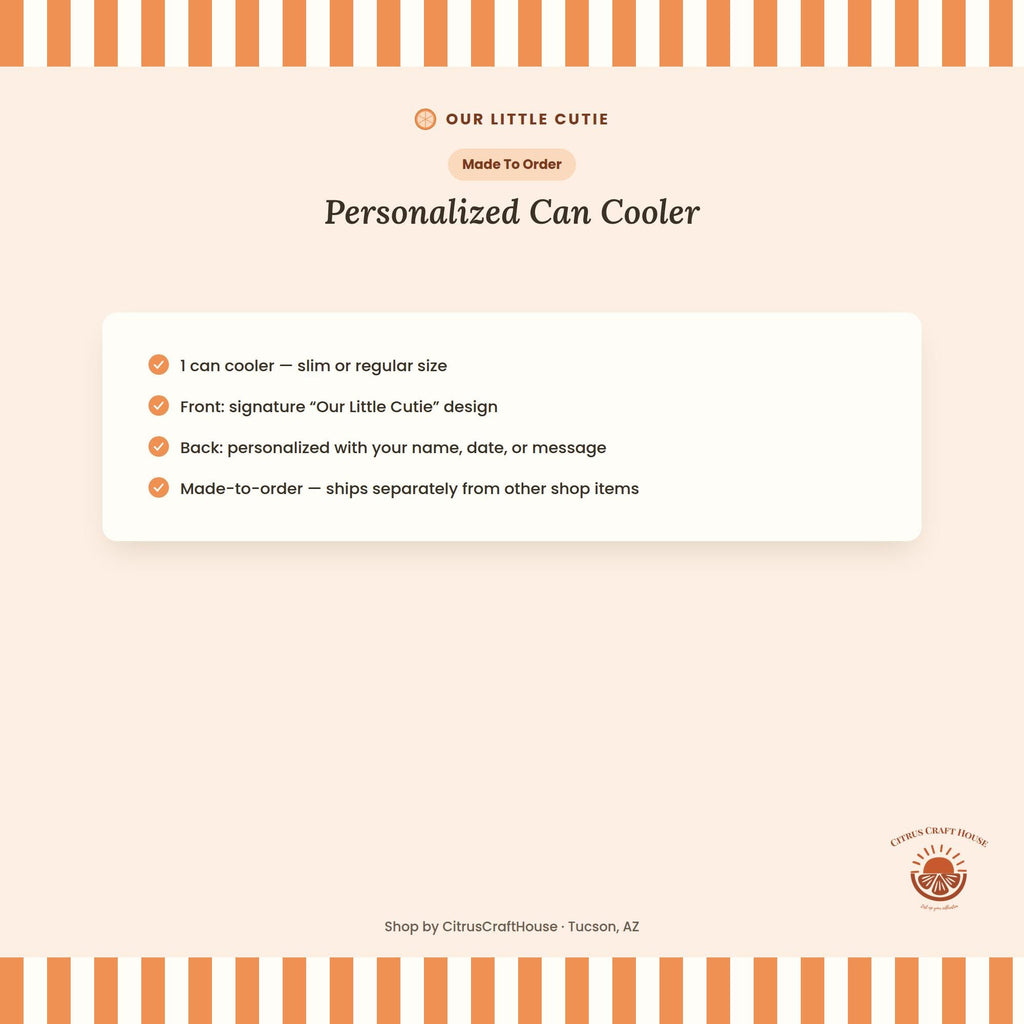 Personalized Our Little Cutie Can Cooler Custom Baby Shower Can Sleeve, Slim and Regular Can Sizes