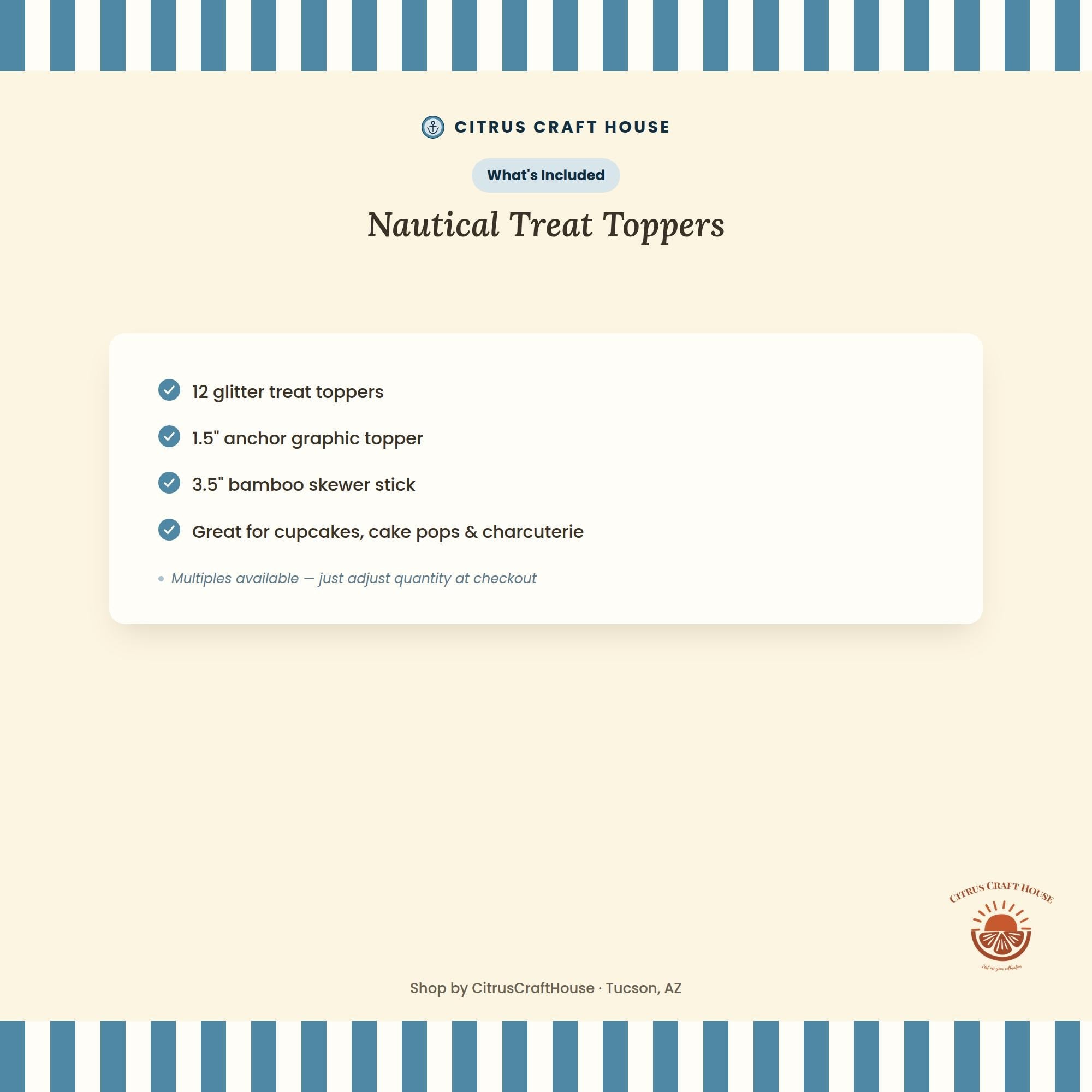 Nautical Treat Toppers, Set of 12 – Glitter Cupcake Picks and Charcuterie Picks with Bamboo Skewers