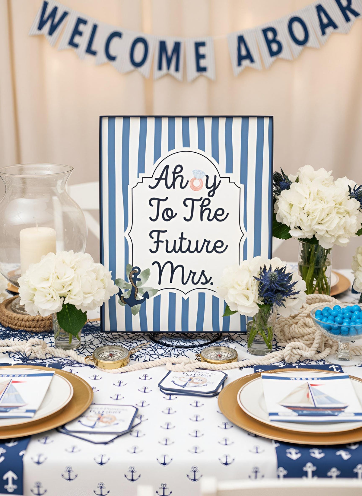 Ahoy To The Future Mrs." Bridal Shower Decor Kit | Nautical Bachelorette Party Set | Signs, Balloons, Favor Bags and More