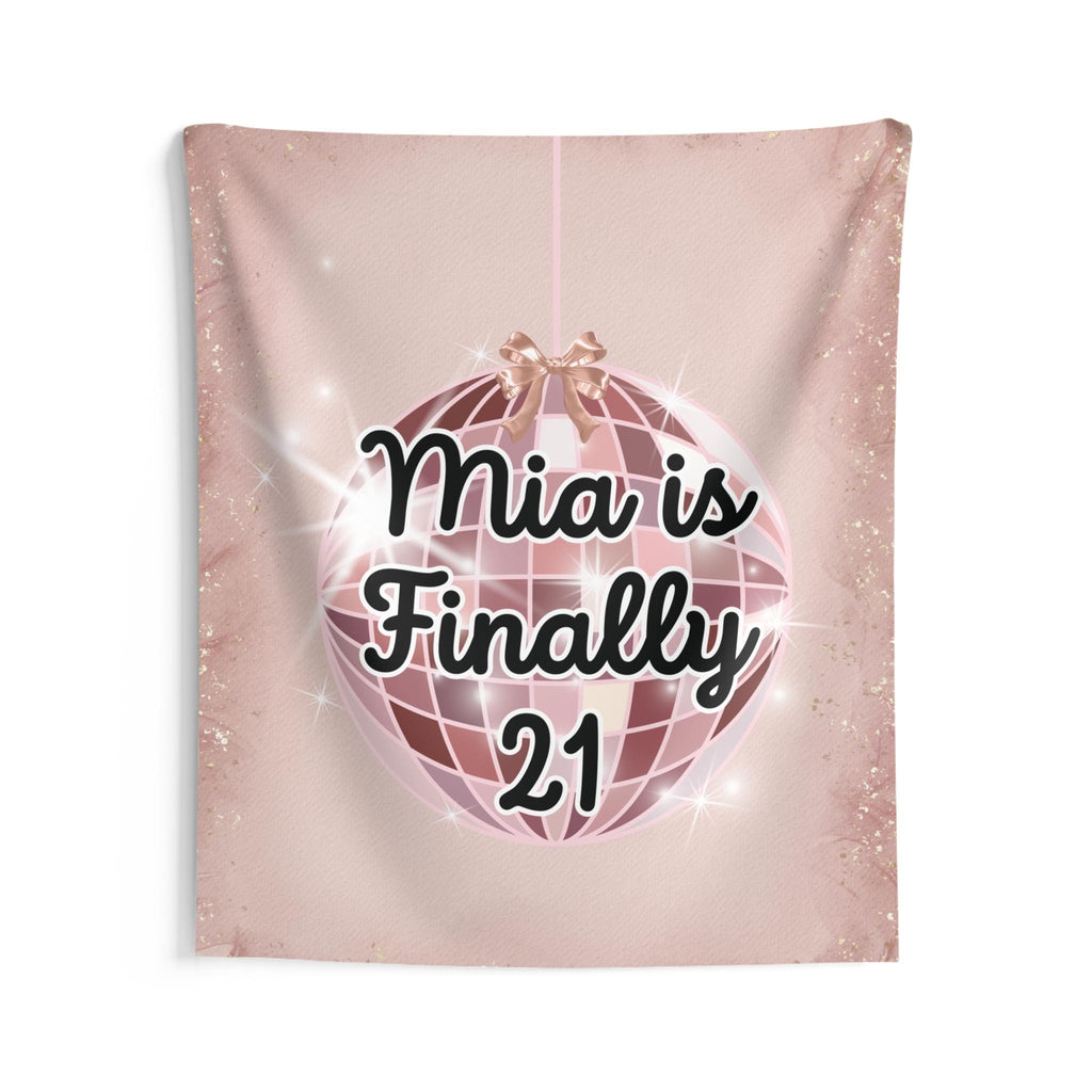 Personalized "Finally 21" Tapestry Banner Rose Gold Polyester Wall Hanging Backdrop, 4 Sizes