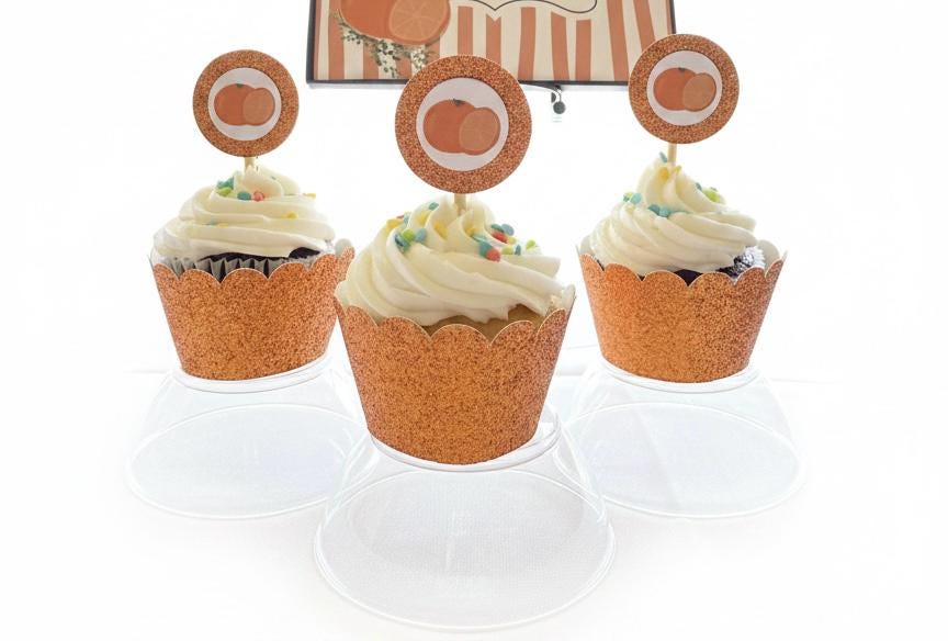 Clementine Treat Toppers, Set of 12 – Glitter Cupcake Picks & Charcuterie Picks with Bamboo Skewers