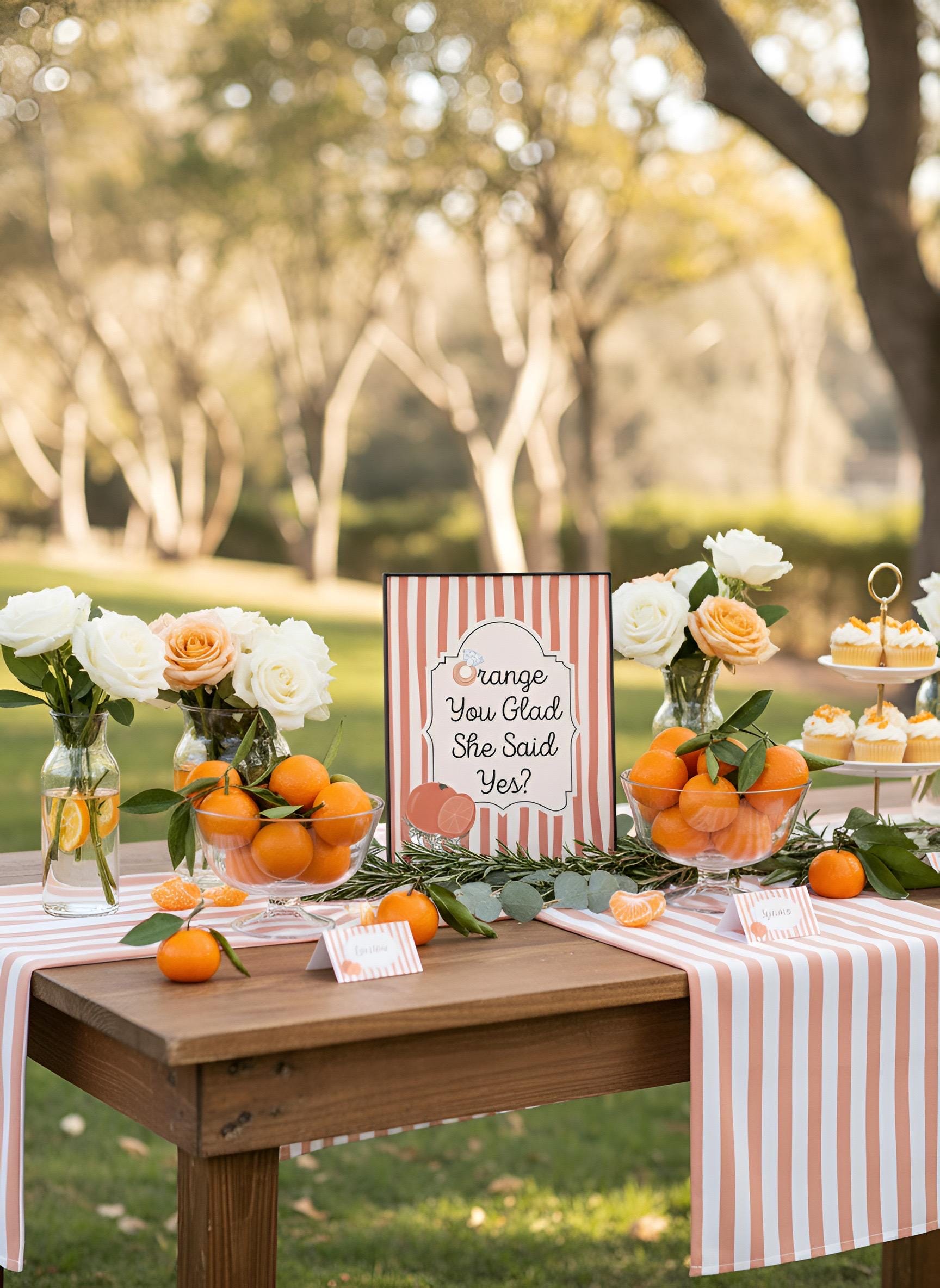 Orange You Glad She Said Yes? Bridal Shower Decor Kit | Clementine Engagement and Bachelorette Party Set | Signs, Favor Bags & More