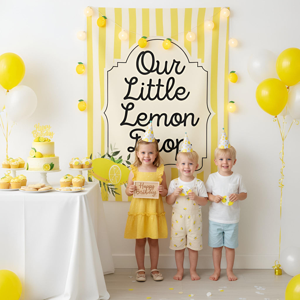 Personalized Our Little Lemon Drop Tapestry Banner Polyester Wall Hanging Backdrop, 4 Sizes for Baby Shower
