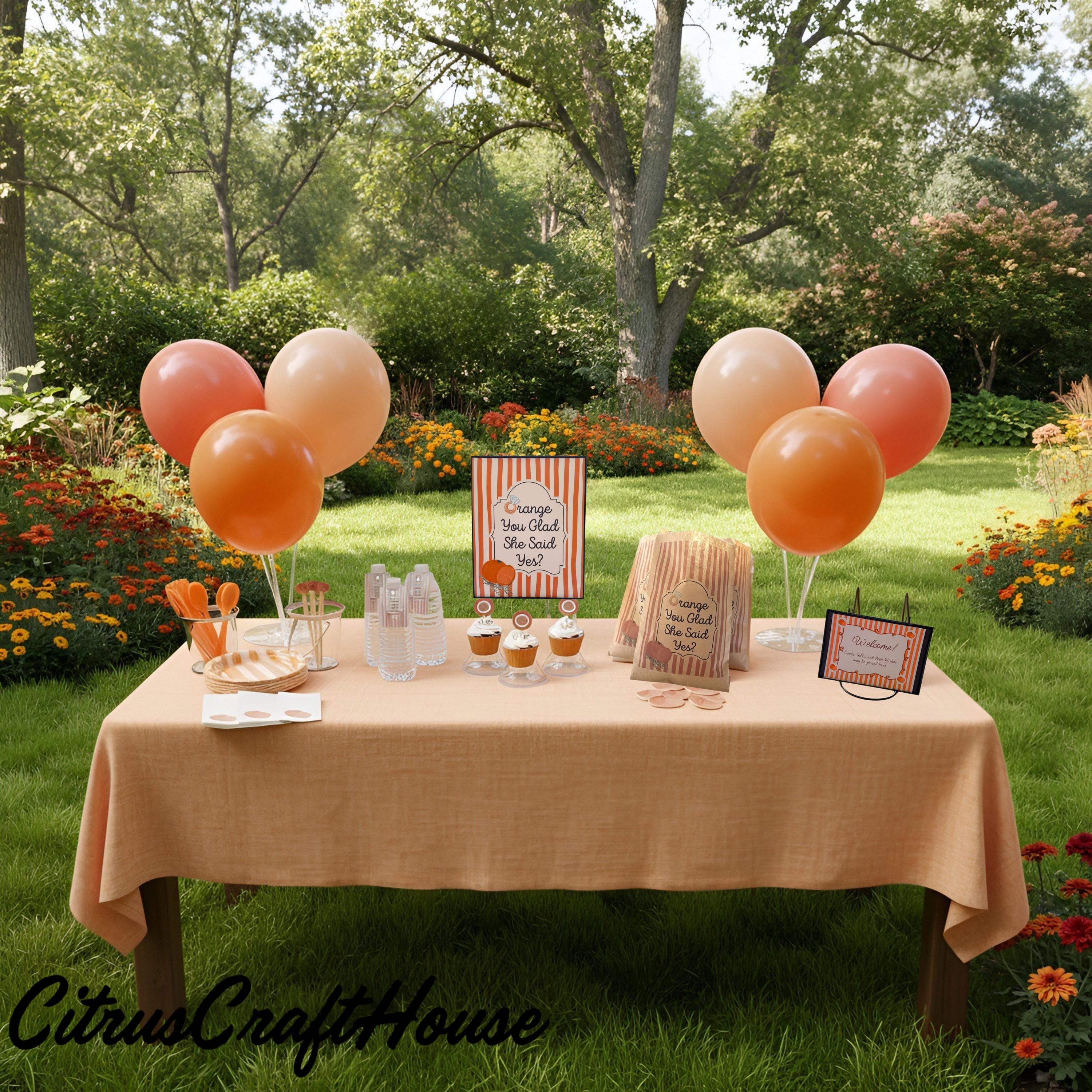 Orange You Glad She Said Yes? Bridal Shower Decor Kit | Clementine Engagement and Bachelorette Party Set | Signs, Favor Bags & More