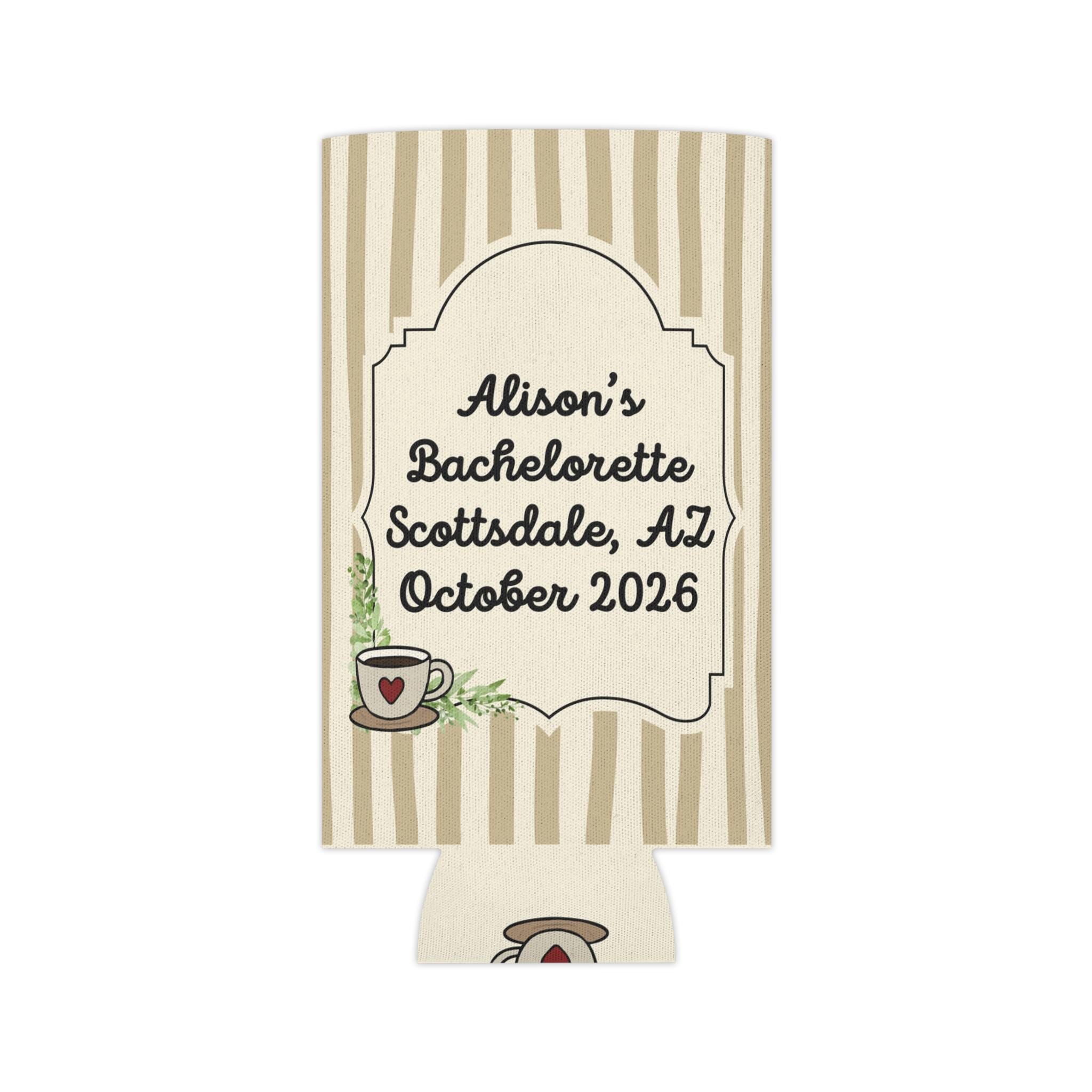 Personalized Love is Brewing Can Cooler Custom Bachelorette Bridal Can Sleeve Slim and Regular Can Sizes