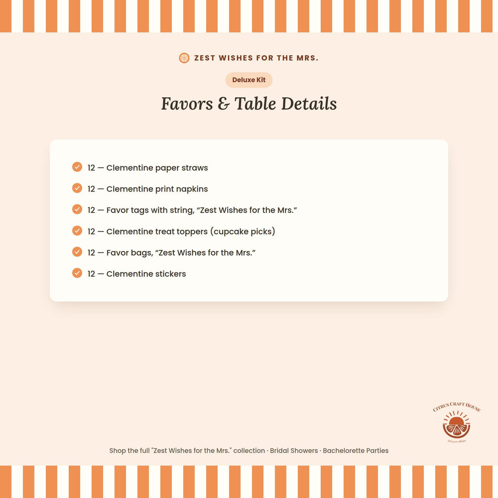 Zest Wishes for the Mrs. Bridal Shower Decor Kit | Clementine Orange Bachelorette Party Set | Signs, Balloons, Favor Bags & More