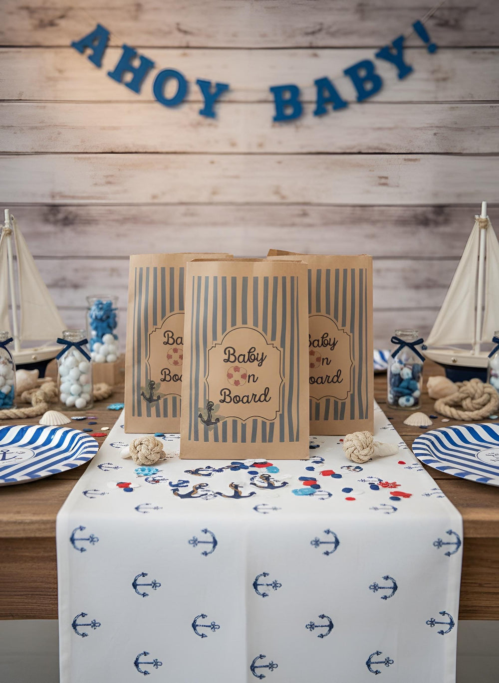 Baby On Board Favor Bags, Set of 12 – 6x9 Flat Kraft Paper Bags for Baby Shower Favors and Treats