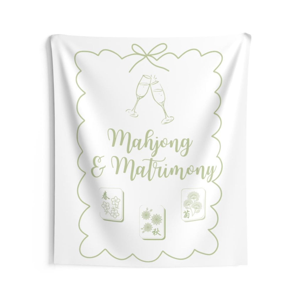 Personalized Mahjong and Matrimony Tapestry Banner Polyester Backdrop in Sage Green, Light Pink or Light Blue, 4 Sizes