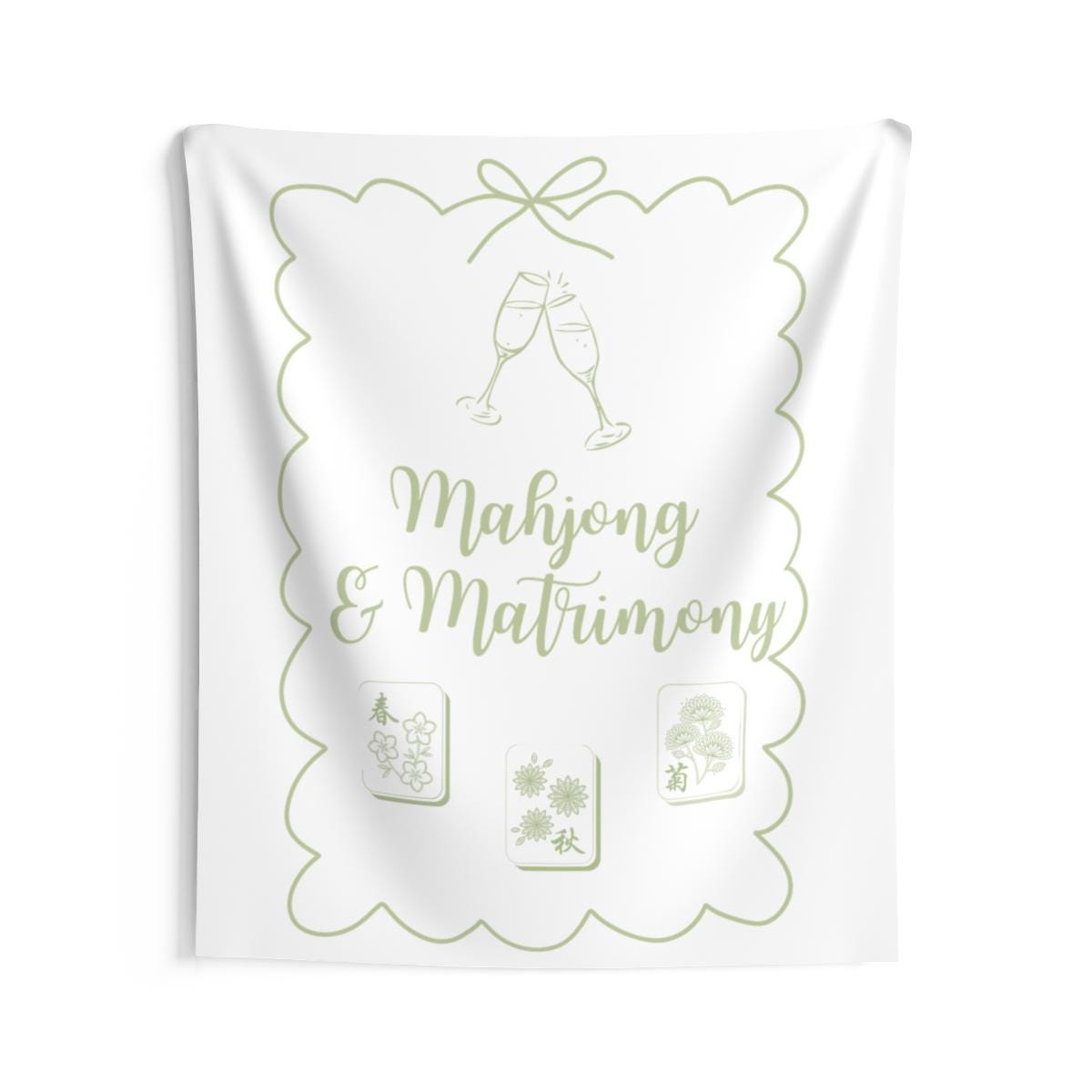 Personalized Mahjong and Matrimony Tapestry Banner Polyester Backdrop in Sage Green, Light Pink or Light Blue, 4 Sizes