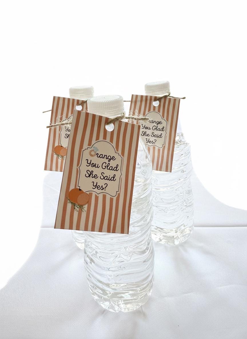 Orange You Glad She Said Yes? Favor Tags, Set of 12 – Glossy Cardstock Gift Tags with Twine for Engagement & Bridal Shower