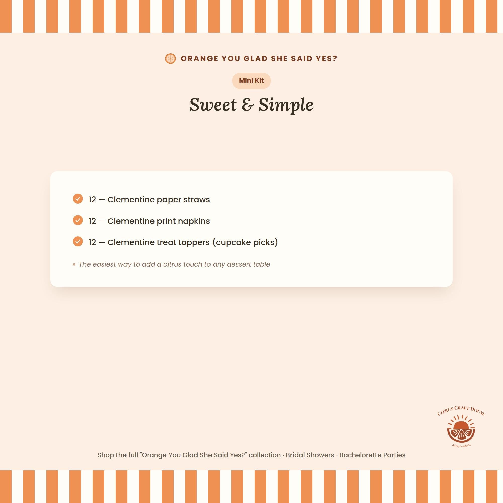 Orange You Glad She Said Yes? Bridal Shower Decor Kit | Clementine Engagement and Bachelorette Party Set | Signs, Favor Bags & More