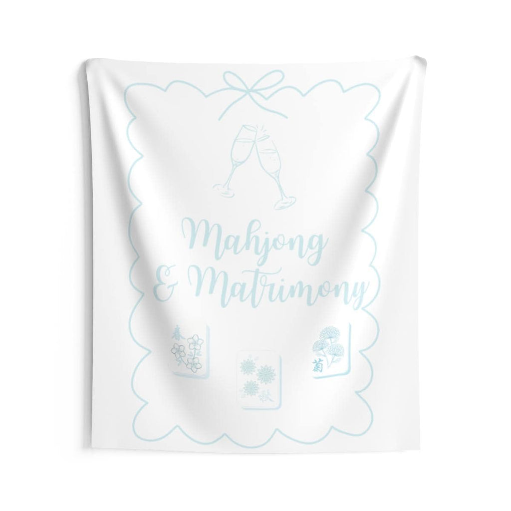 Personalized Mahjong and Matrimony Tapestry Banner Polyester Backdrop in Sage Green, Light Pink or Light Blue, 4 Sizes