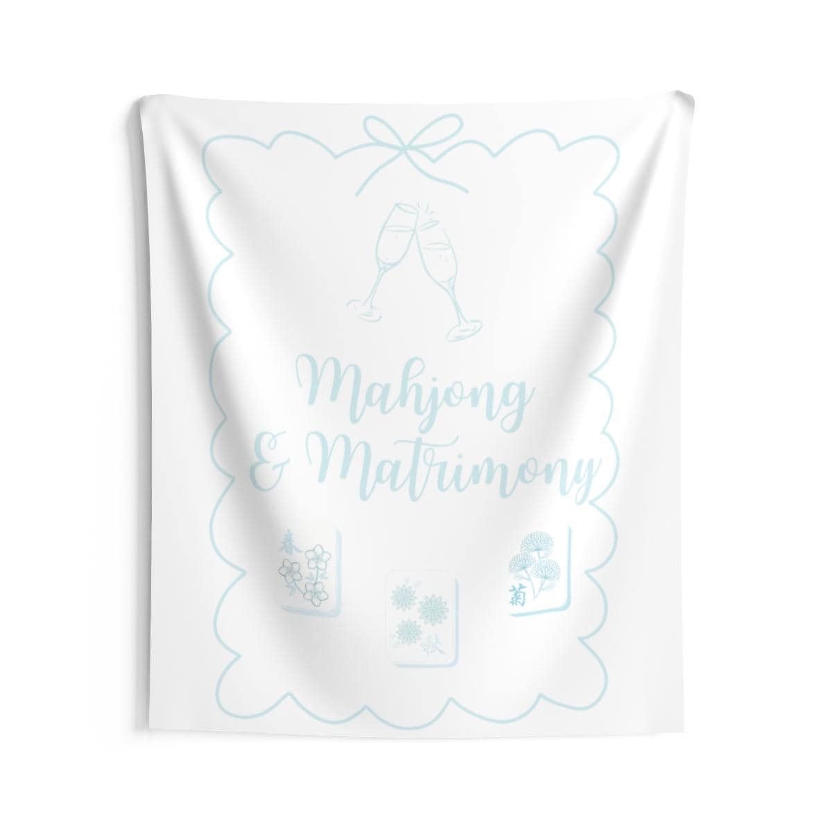 Personalized Mahjong and Matrimony Tapestry Banner Polyester Backdrop in Sage Green, Light Pink or Light Blue, 4 Sizes