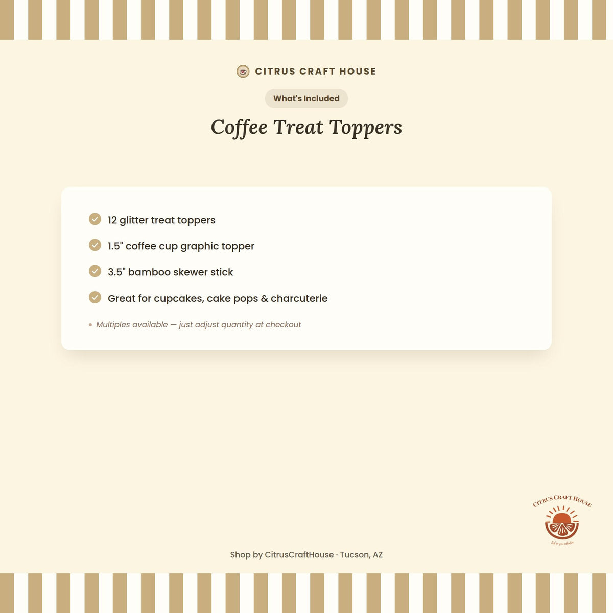 Coffee Treat Toppers, Set of 12 – Glitter Cupcake Picks & Charcuterie Picks with Bamboo Skewers