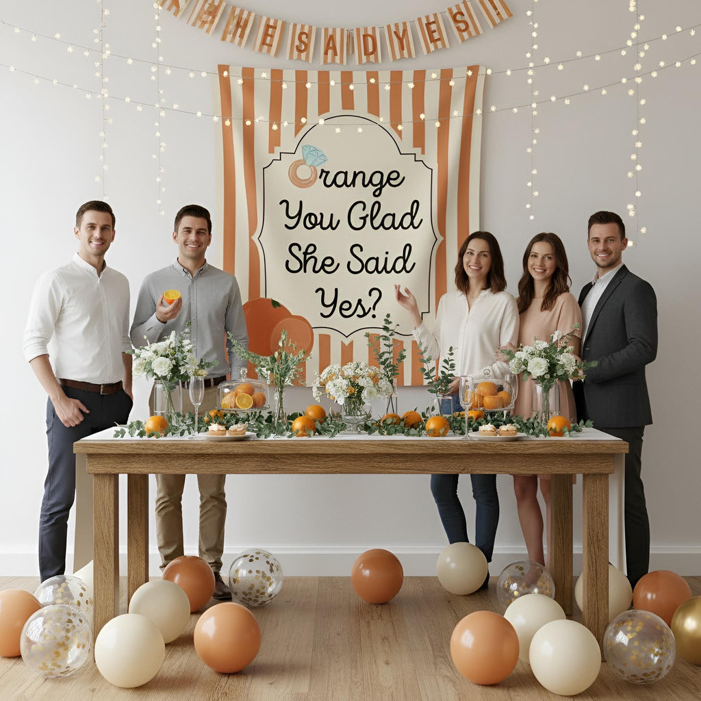 Personalized Orange You Glad She Said Yes? Tapestry Banner Polyester Wall Hanging Backdrop, 4 Sizes for Engagement & Bridal Shower