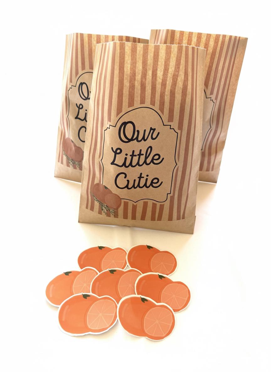 Our Little Cutie Baby Shower Decor Kit | Clementine Orange Baby Sprinkle Party Set | Signs, Balloons, Favor Bags & More