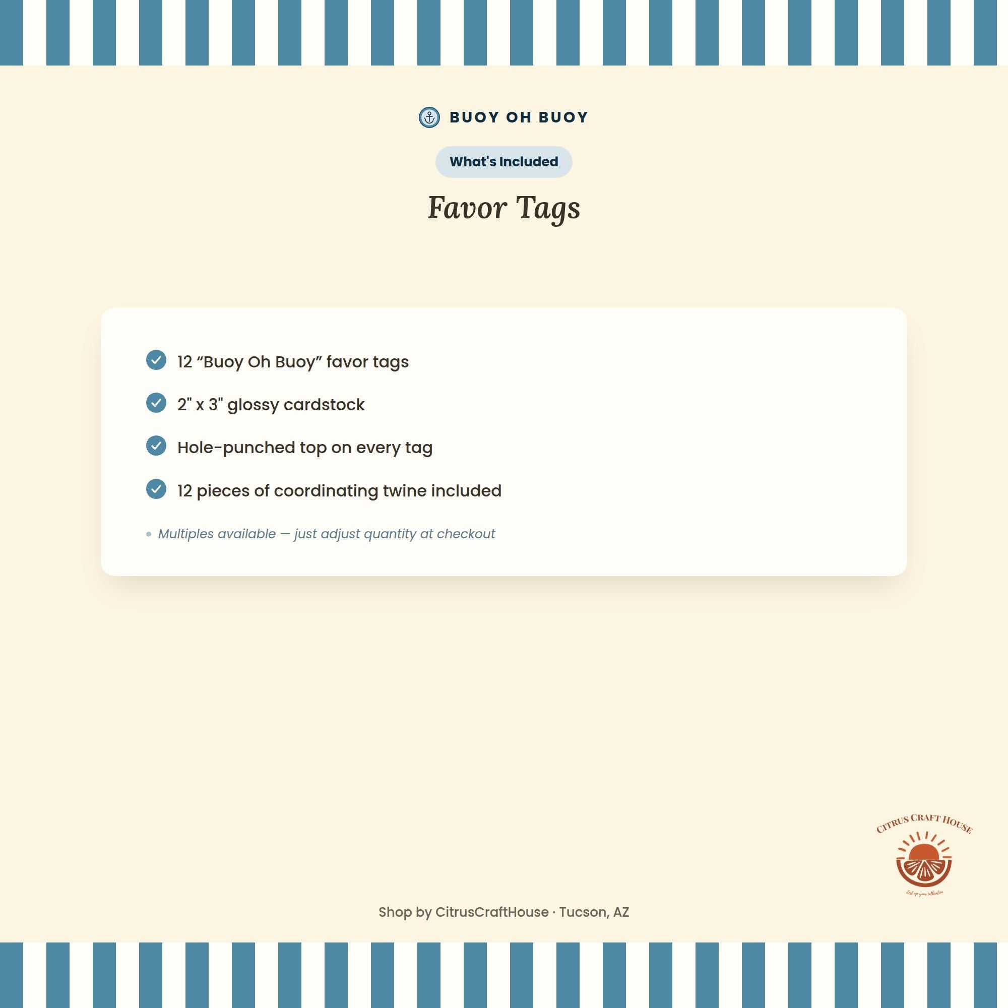 Buoy Oh Buoy Favor Tags, Set of 12 – Glossy Cardstock Gift Tags with Twine for Baby Shower & Party Favors
