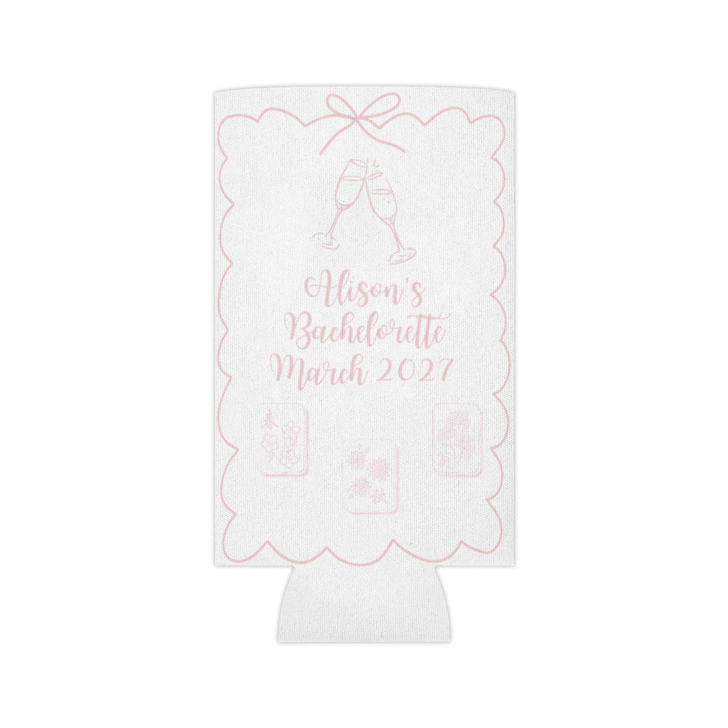 Personalized Mahjong and Matrimony Can Cooler Custom Can Sleeve in Sage Green, Light Pink or Light Blue