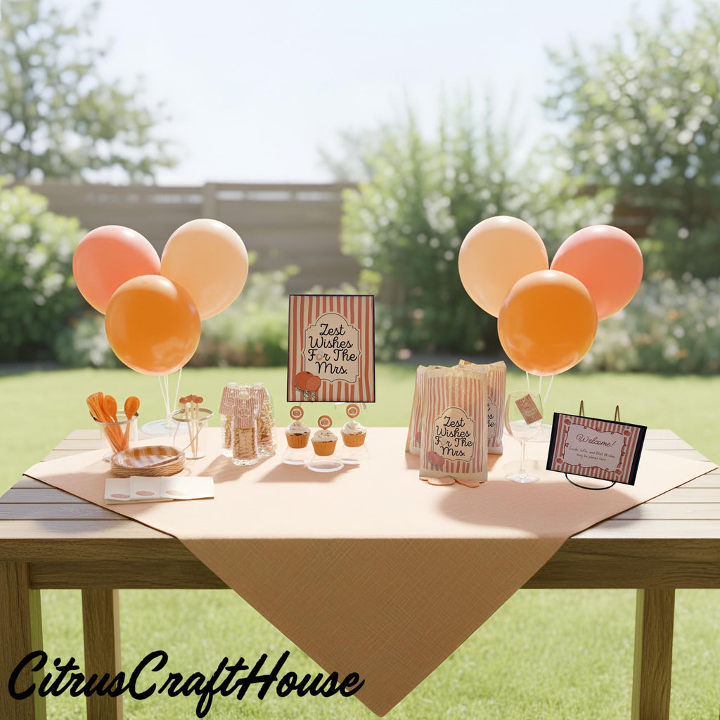 Zest Wishes for the Mrs. Bridal Shower Decor Kit | Clementine Orange Bachelorette Party Set | Signs, Balloons, Favor Bags & More