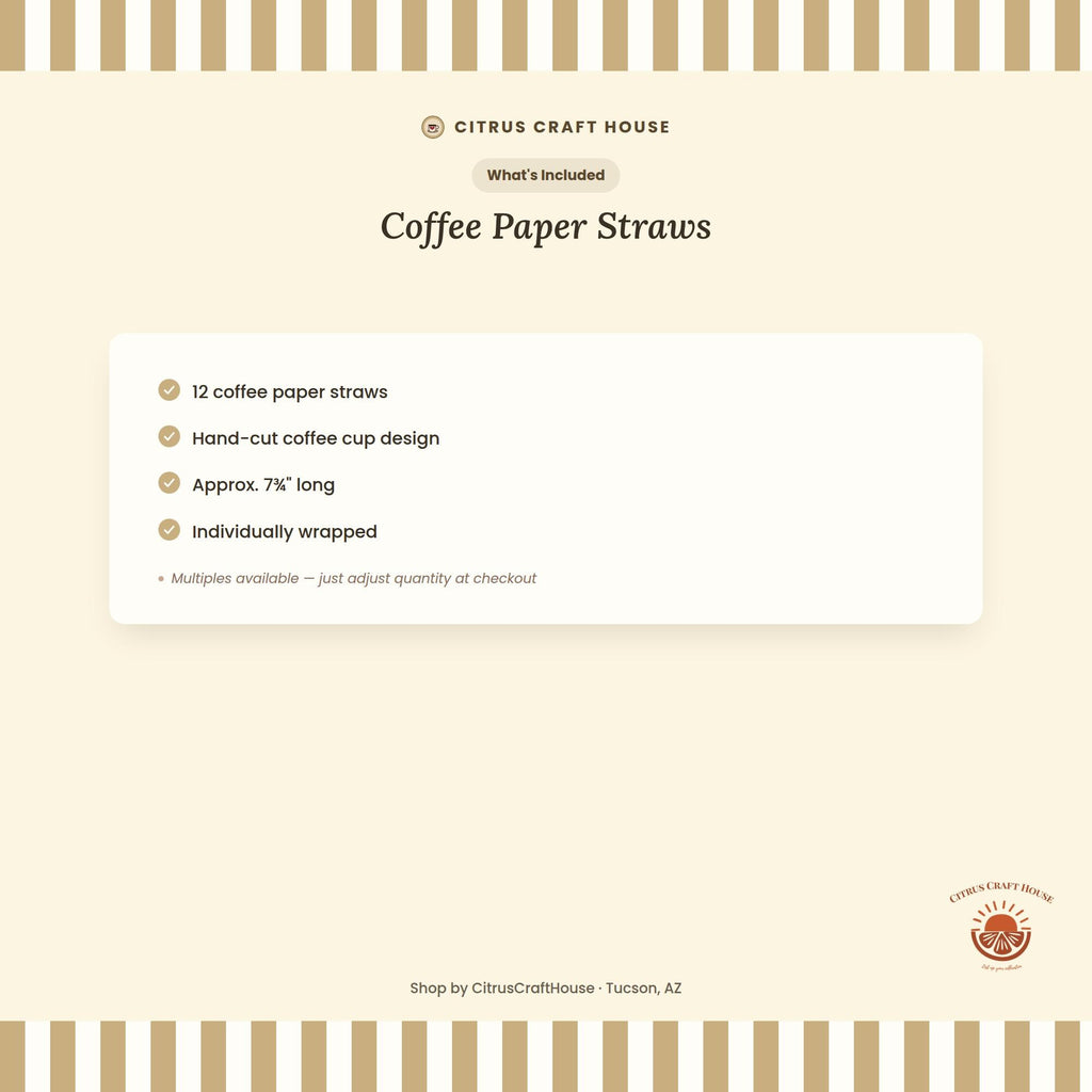 Coffee Paper Straws, Set of 12 – Eco-Friendly Paper Straws for Baby Shower, Bridal Shower & Coffee-Themed Party