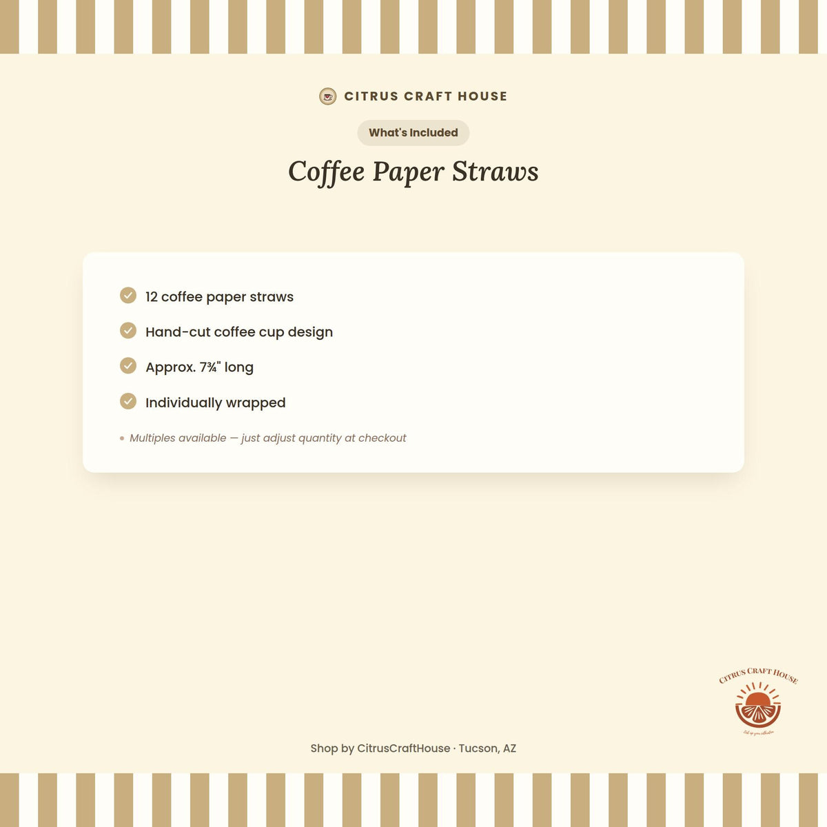 Coffee Paper Straws, Set of 12 – Eco-Friendly Paper Straws for Baby Shower, Bridal Shower & Coffee-Themed Party
