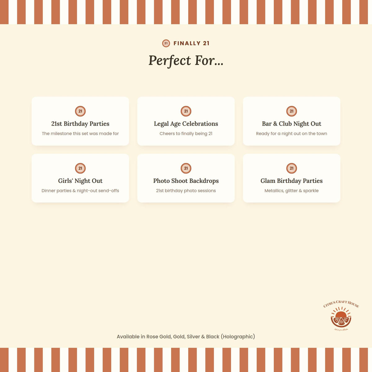 Finally 21 Napkins, Set of 12 – Rose Gold, Gold, Silver Metallic Lettering, White or Black Napkin