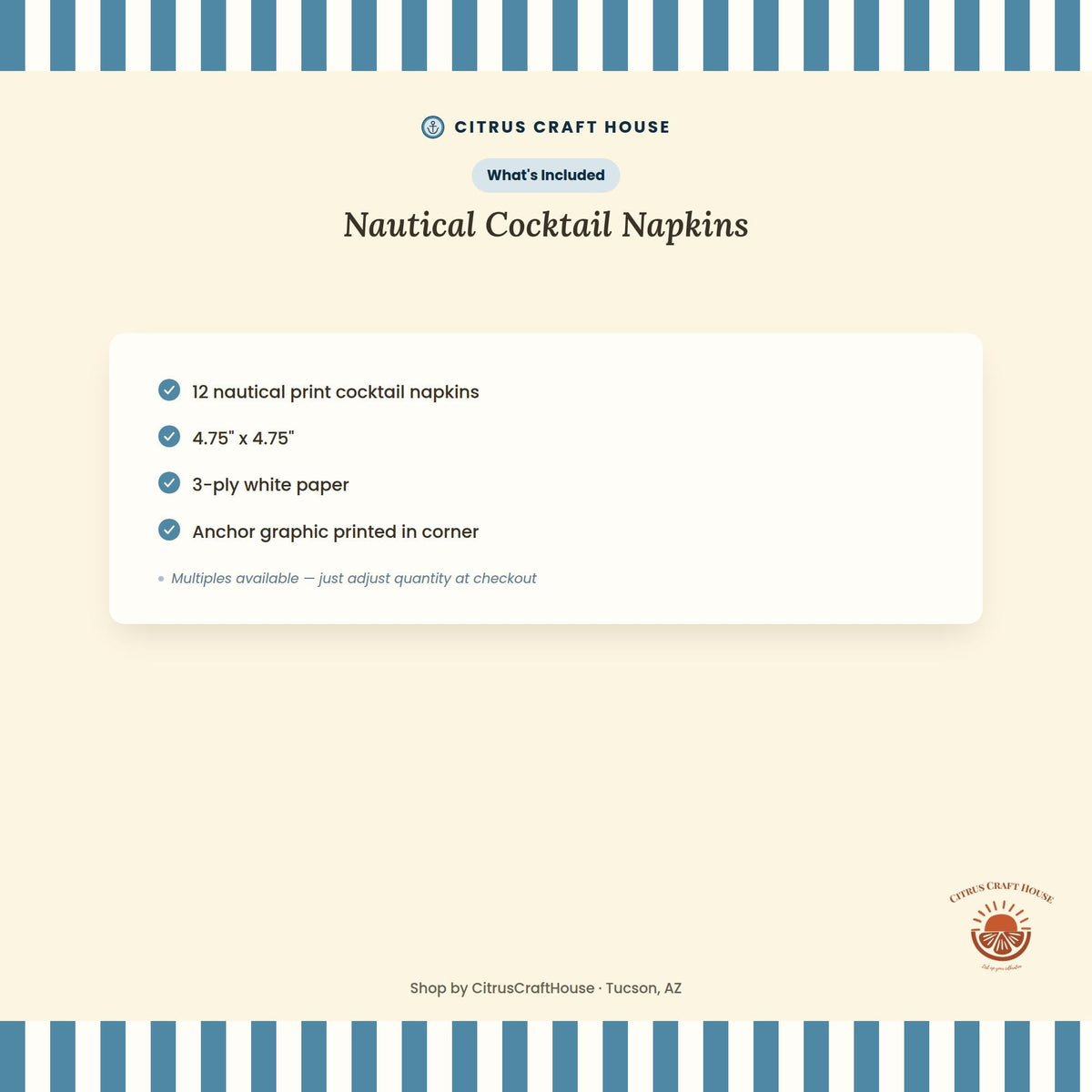 Nautical Cocktail Napkins, Set of 12 – White Paper Napkins with Anchor Print for Baby Shower and Bridal Shower