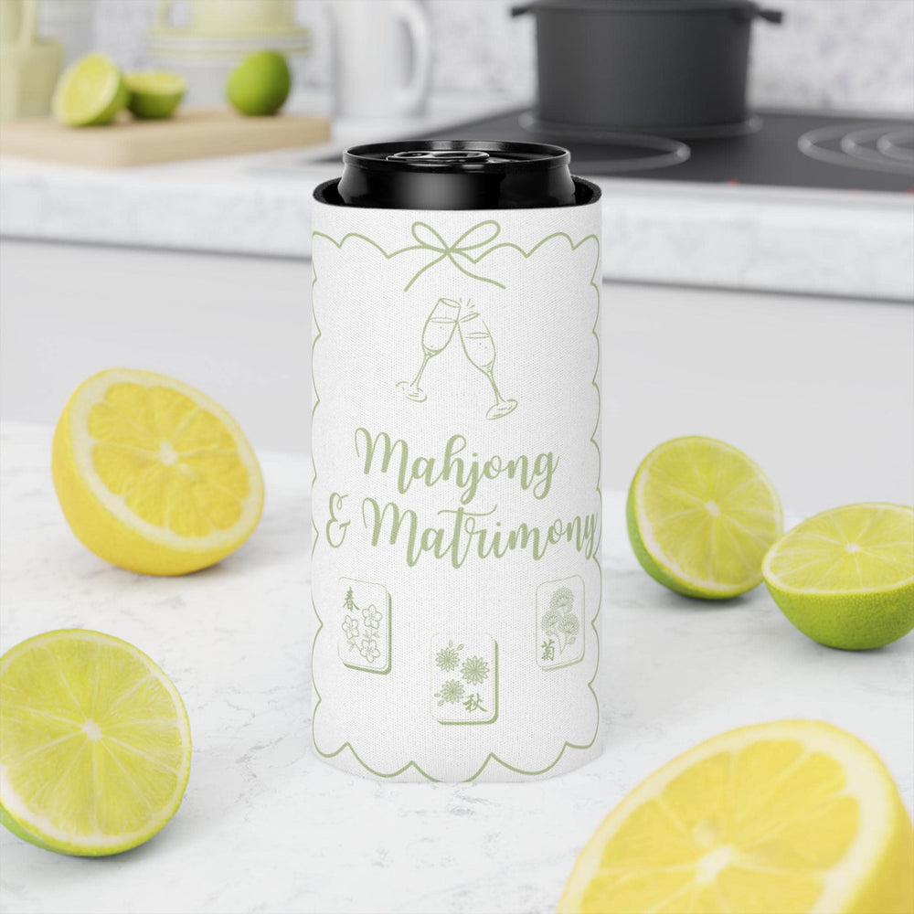 Personalized Mahjong and Matrimony Can Cooler Custom Can Sleeve in Sage Green, Light Pink or Light Blue