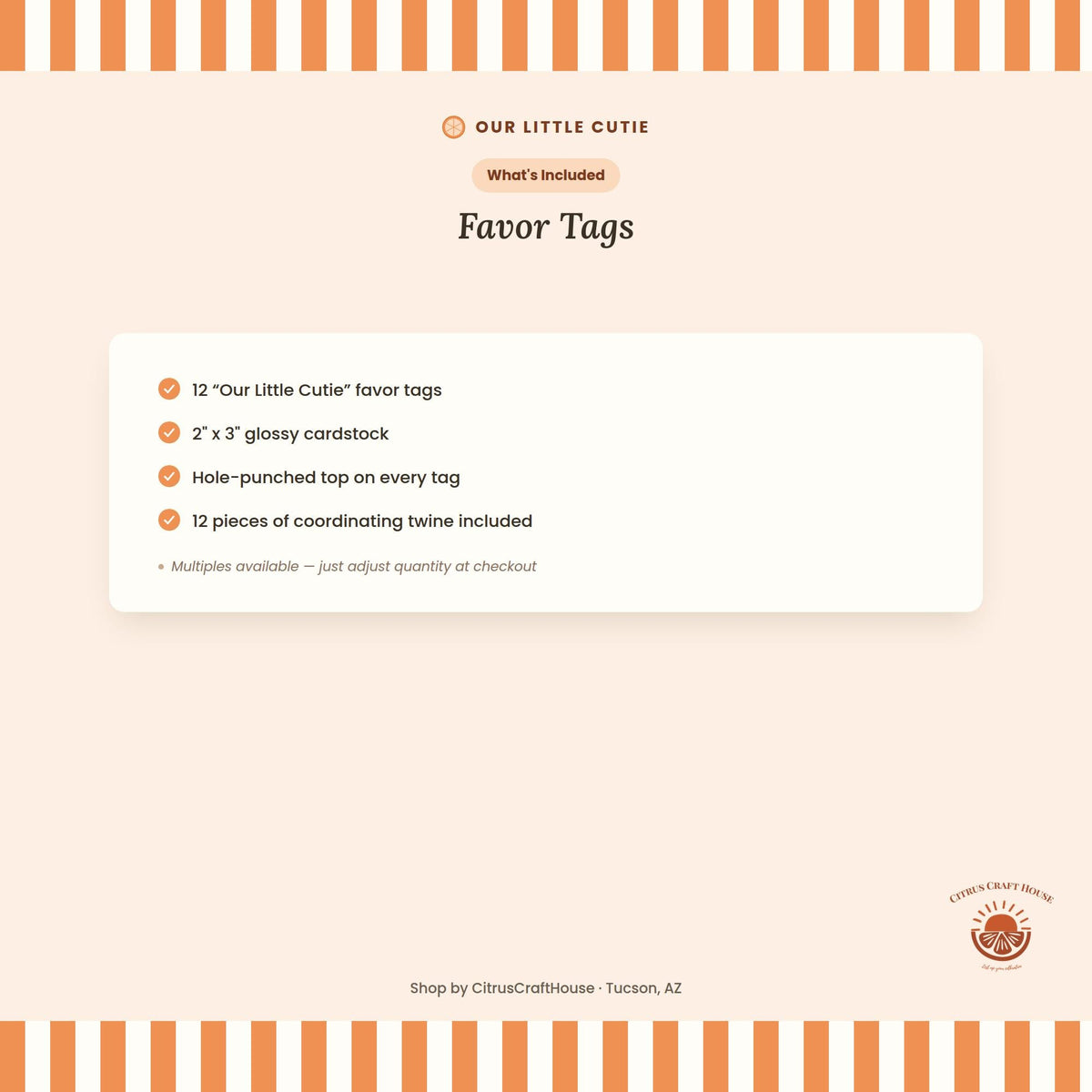Our Little Cutie Favor Tags, Set of 12 - Cardstock Gift Tags for Baby Shower & Party Favors