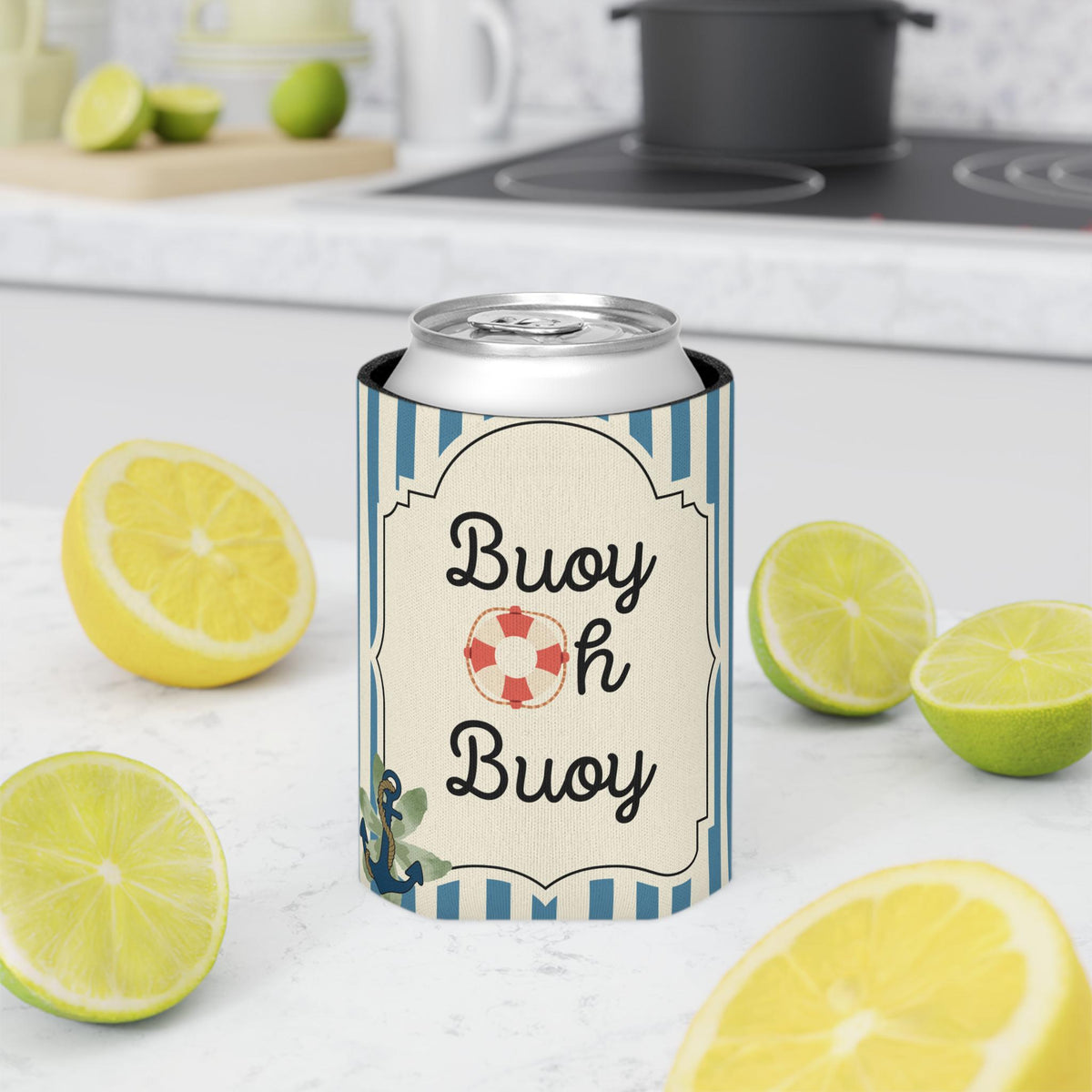 Personalized Buoy Oh Buoy Can Cooler Custom Baby Shower Can Sleeve, Slim and Regular Can Sizes