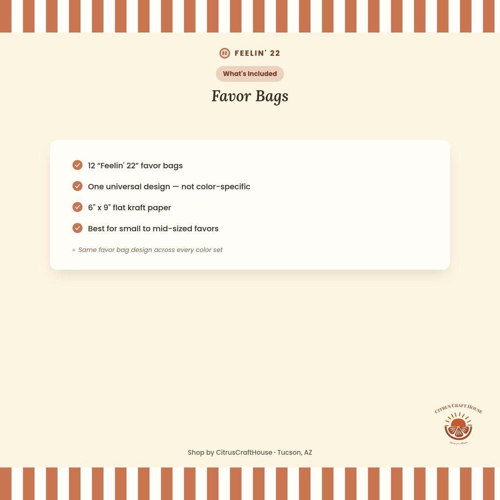 Feeling 22 Favor Bags, Set of 12 – 6x9 Flat Kraft Paper Bags for Birthday Favors & Treats