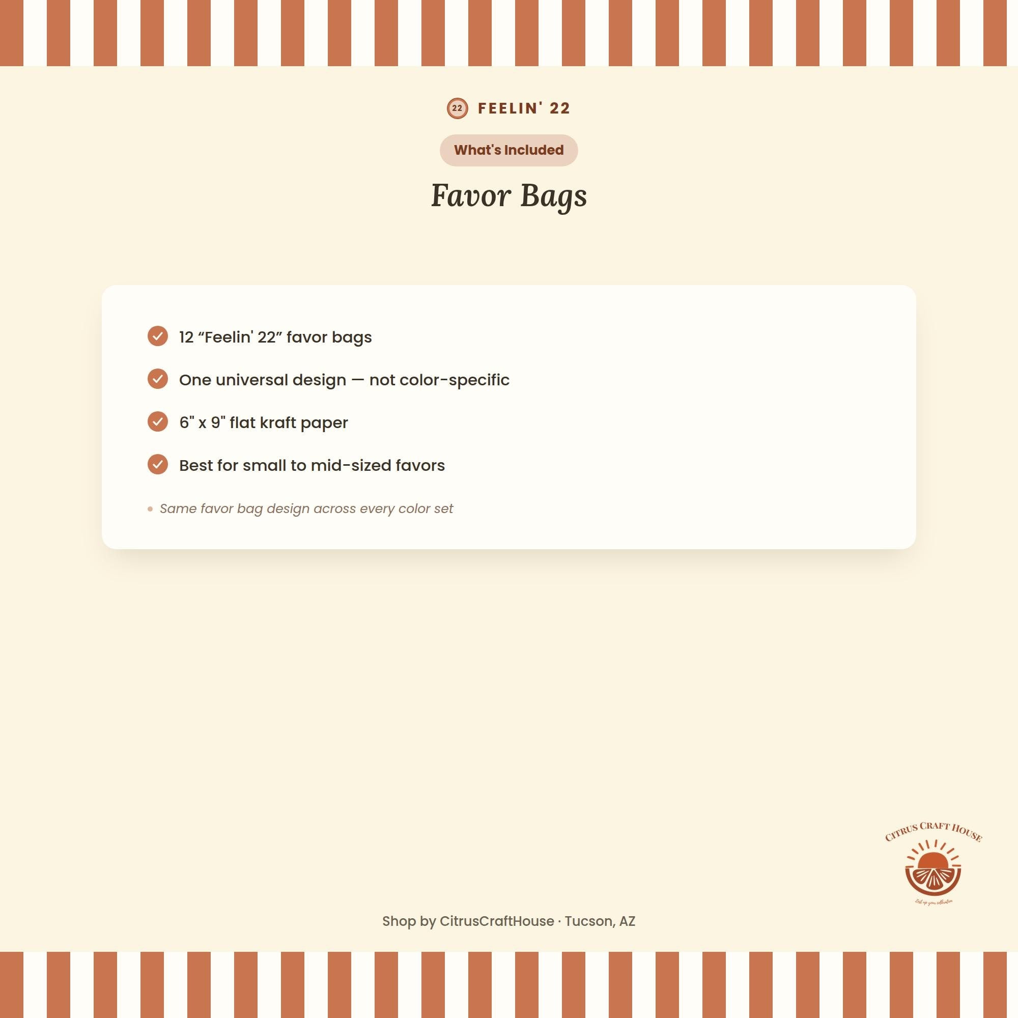 Feeling 22 Favor Bags, Set of 12 – 6x9 Flat Kraft Paper Bags for Birthday Favors & Treats