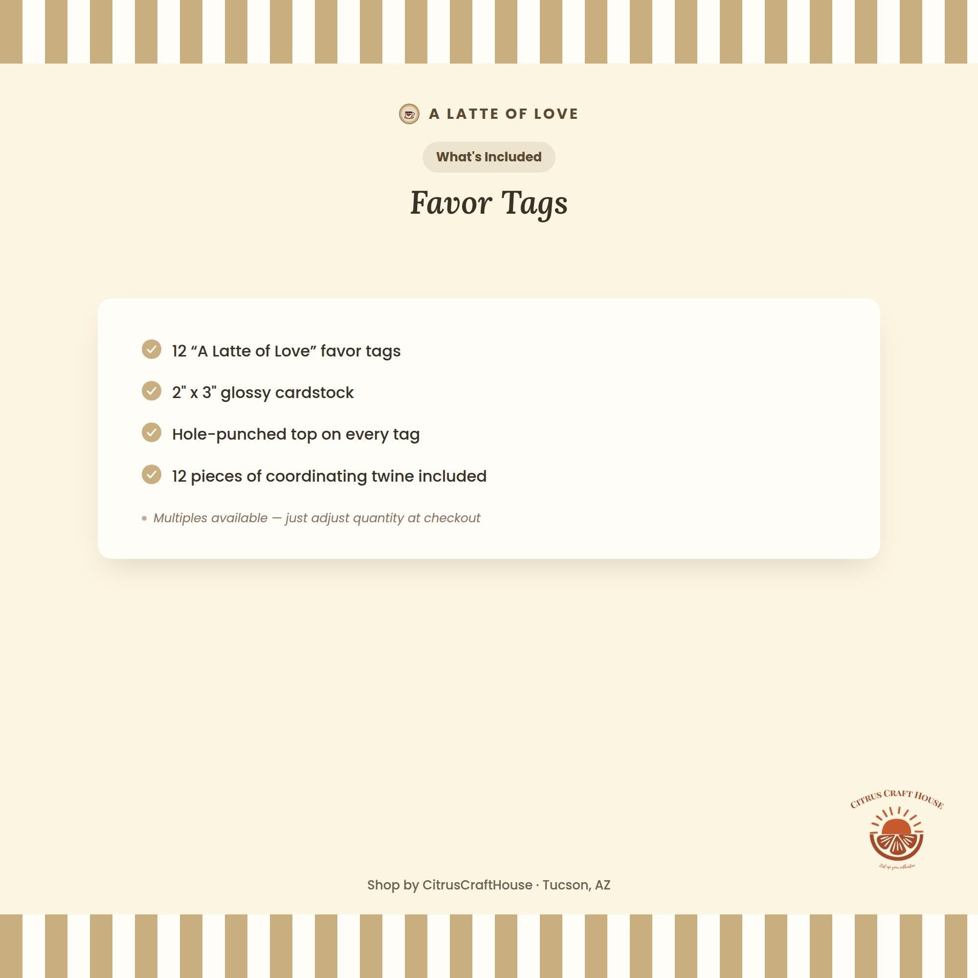 A Latte of Love Favor Tags, Set of 12 – Glossy Cardstock Gift Tags with Twine for Bridal Shower & Bachelorette